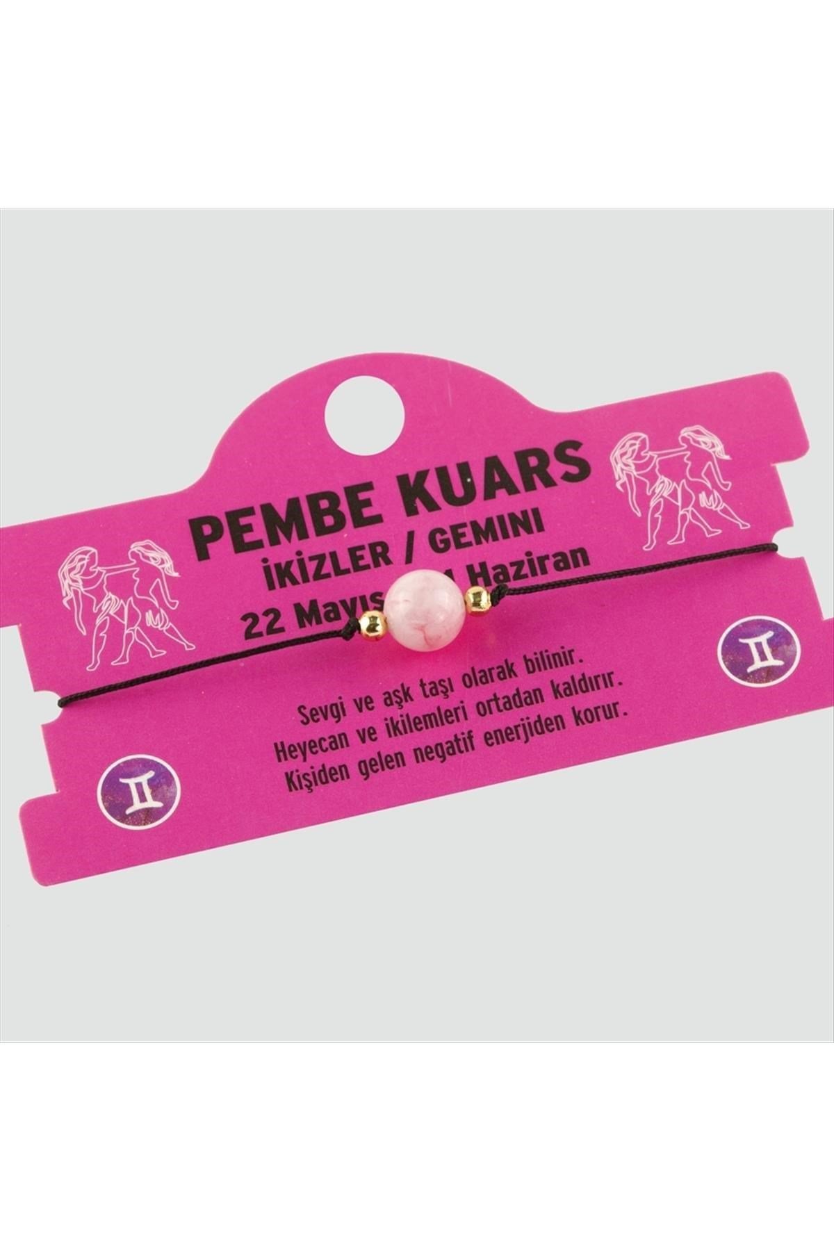 Pembe Kuvars Doğal Taşlı İkizler Burç Bileklik