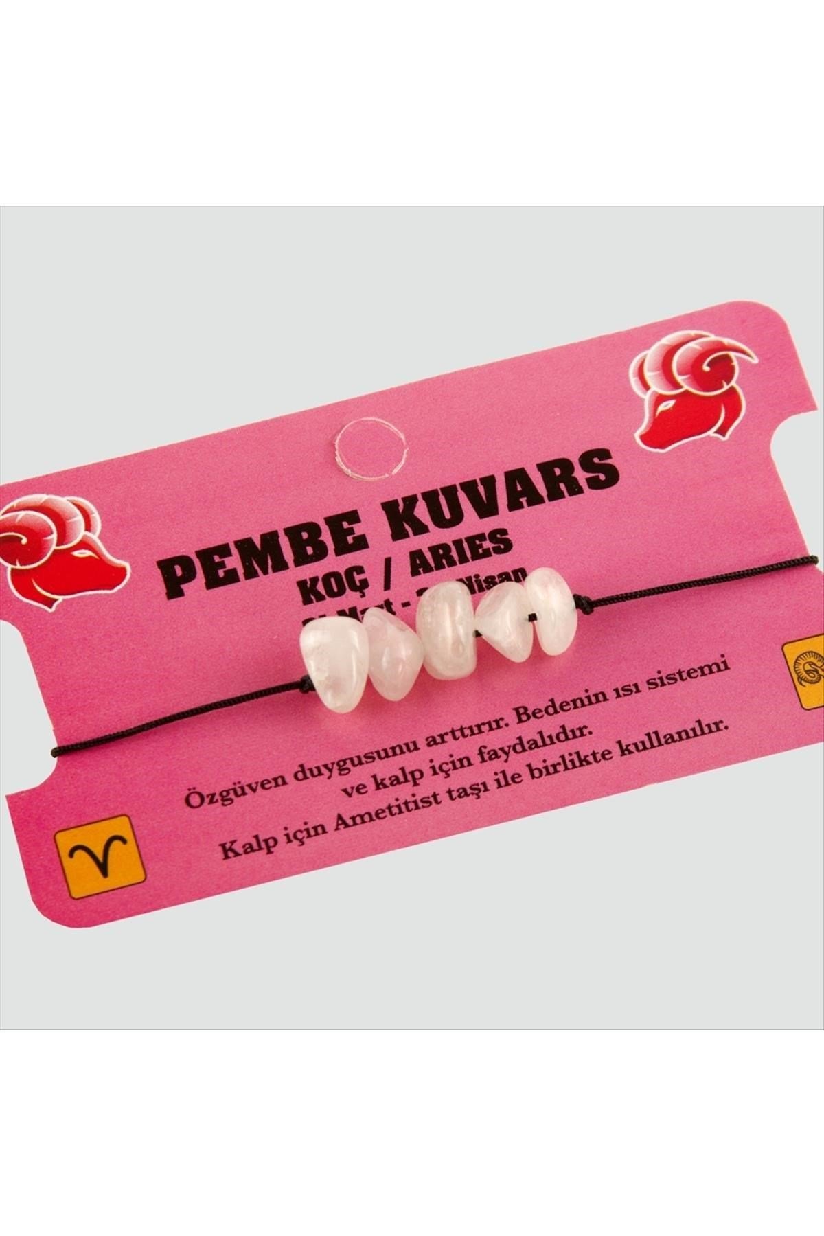 Pembe Kuvars Doğal Taşlı Koç Burç Bileklik