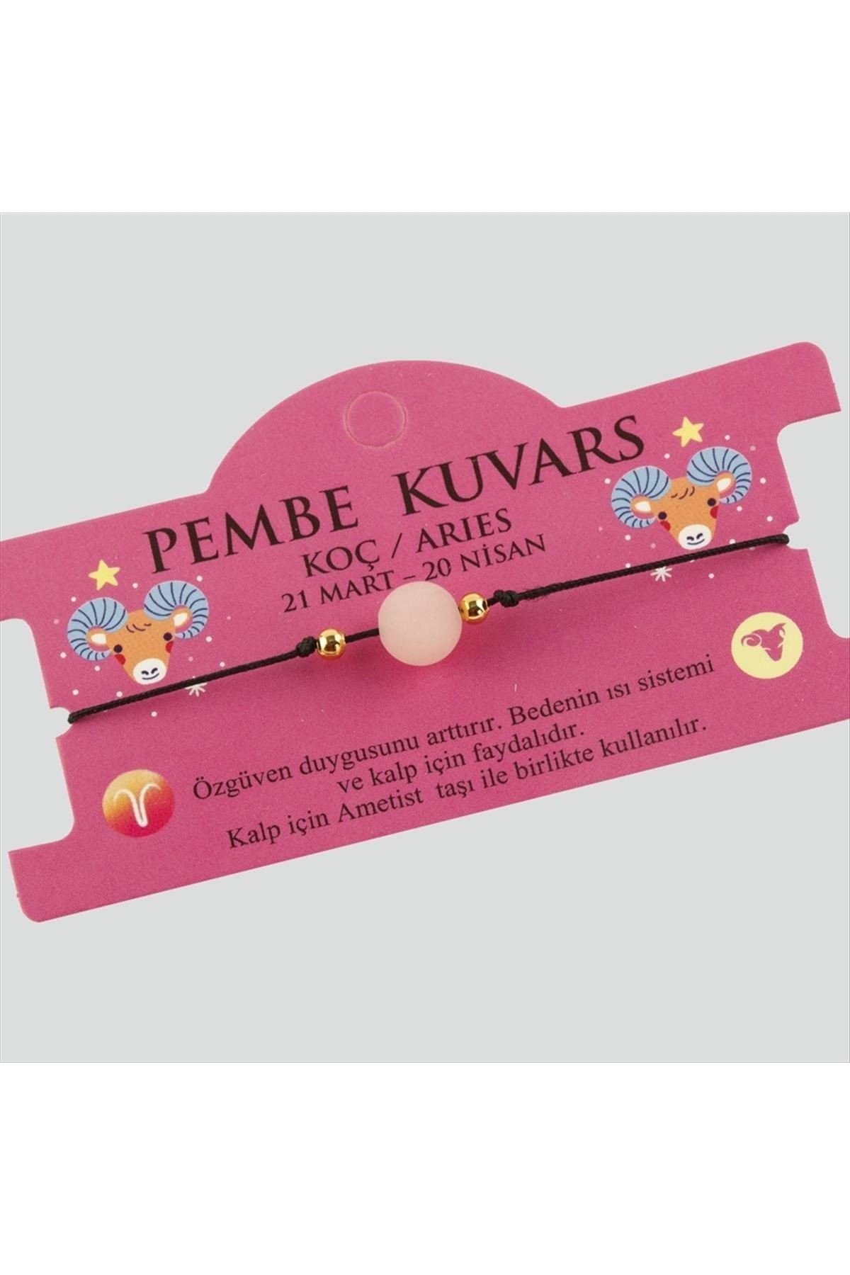 Pembe Kuvars Doğal Taşlı Koç Burç Bileklik