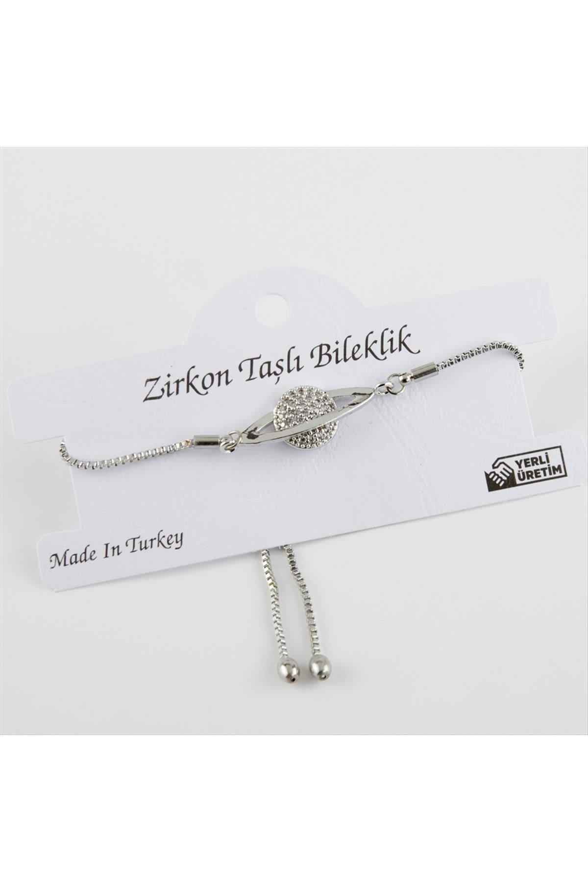 Satürn Figürlü Zirkon Taşlı Asansörlü Bileklik
