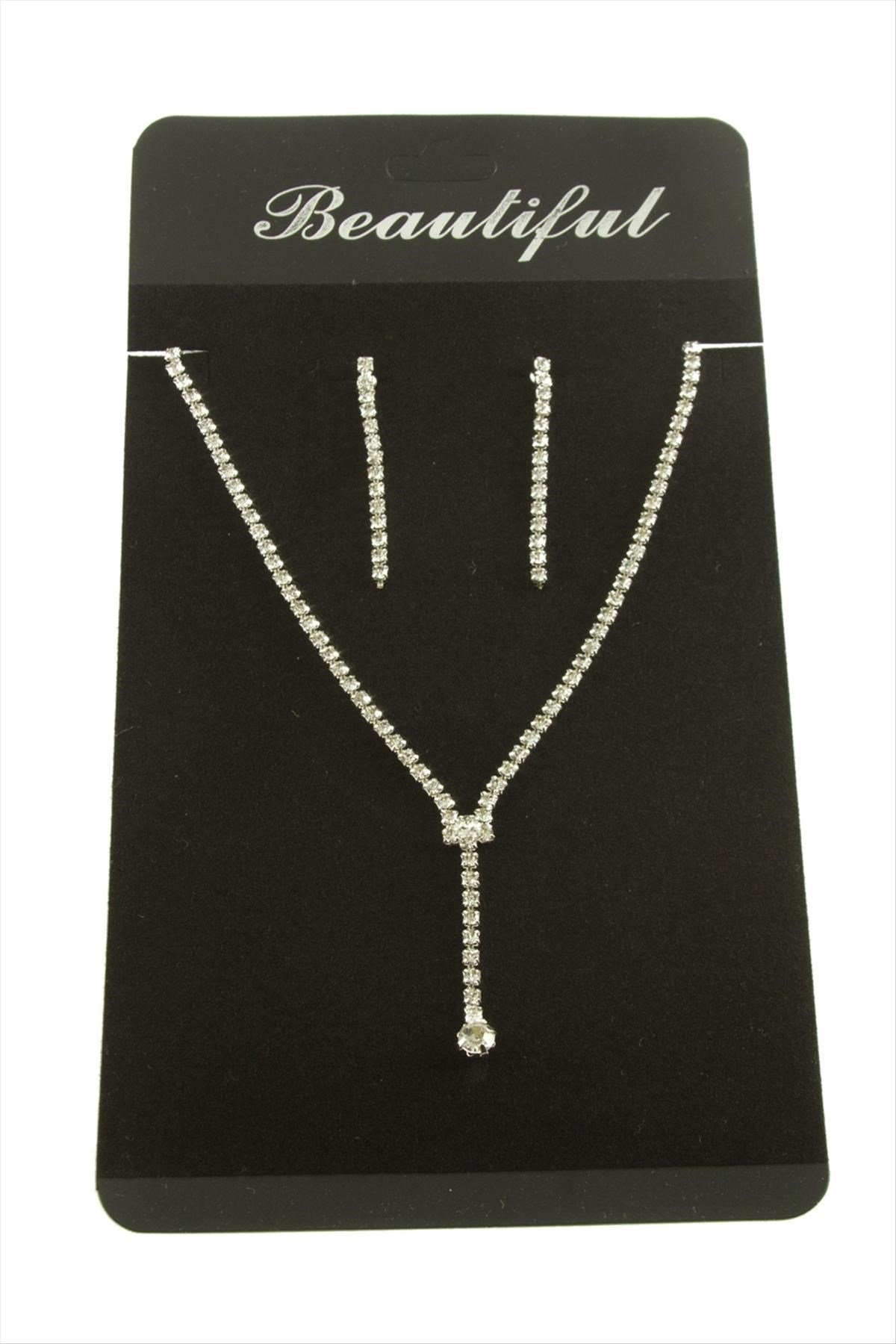 Şerit Taşlı Suyolu Abiye Set Kolye