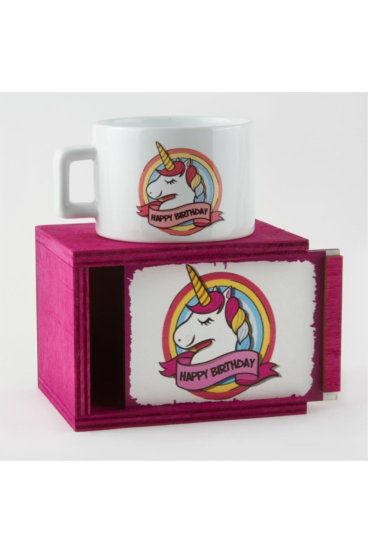 Unicorn Doğum Günün Kutlu Olsun Figürlü Ahşap Kutulu Kupa