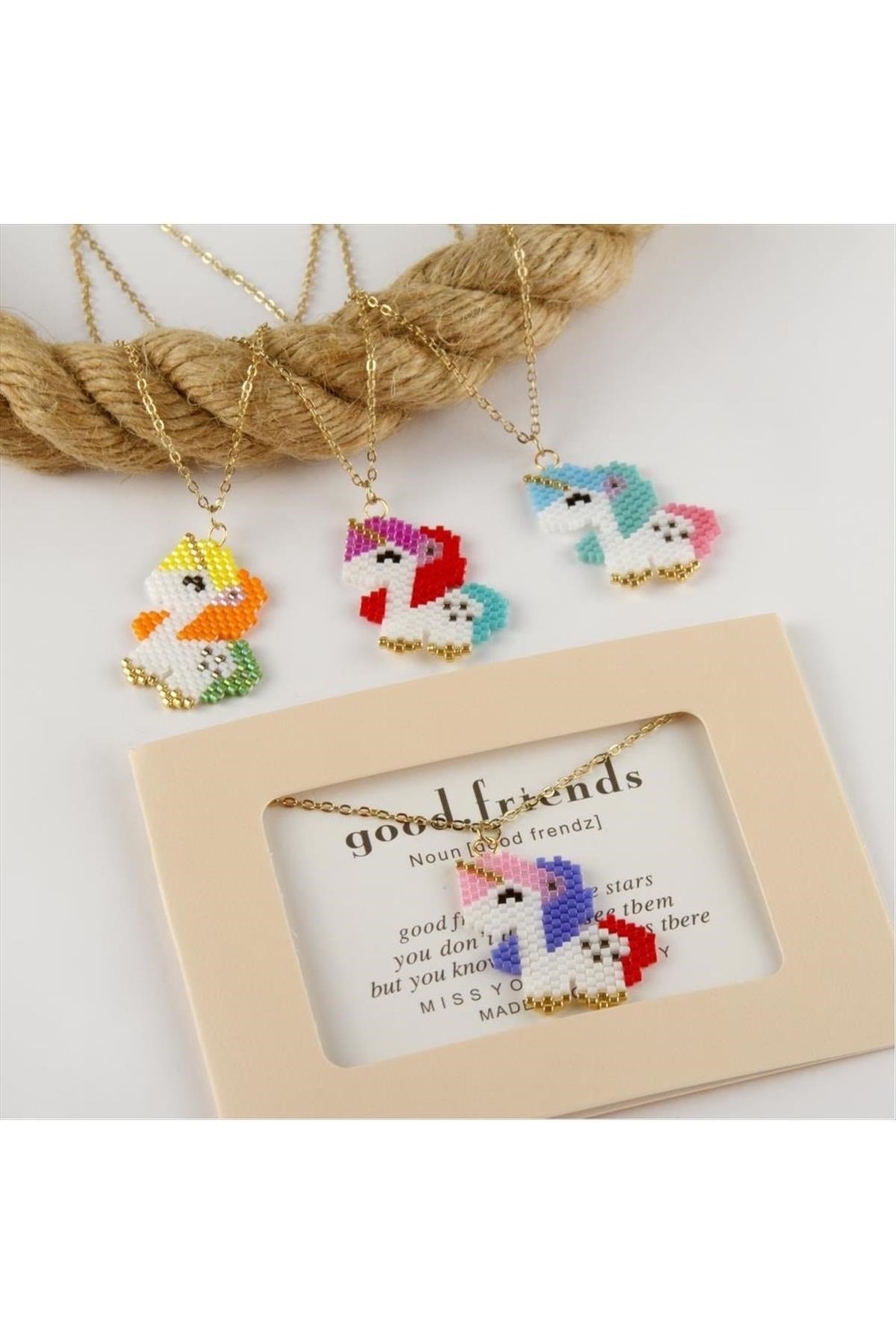 Unicorn Figürlü Miyoki Boncuk Etnik Kolye