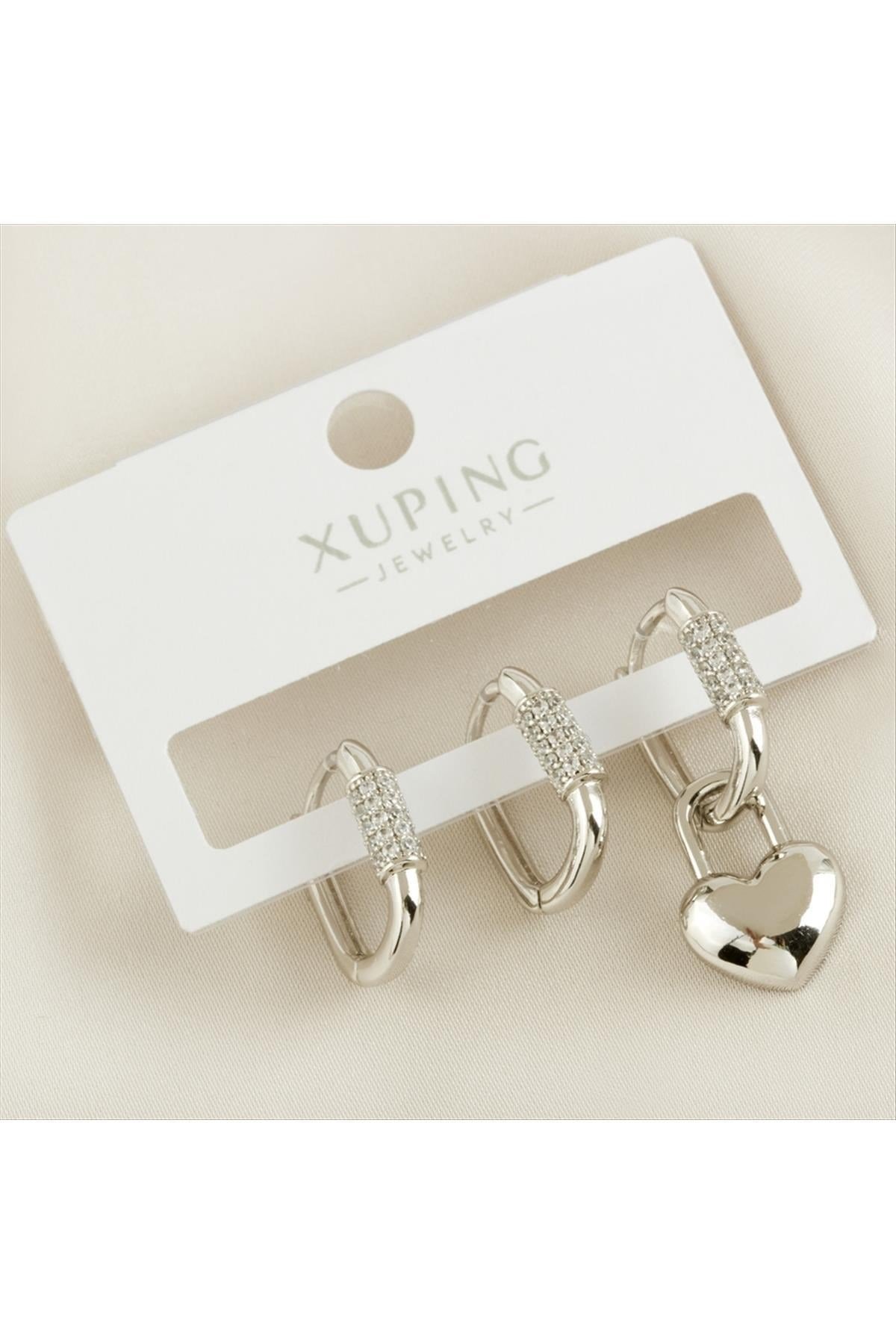 Xuping 3 Adet Kalp Lüks Zirkon Taşlı Küpe