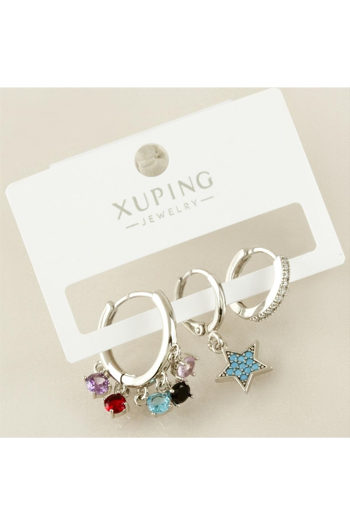 Xuping 3 Adet Yıldız Lüks Zirkon Taşlı Küpe