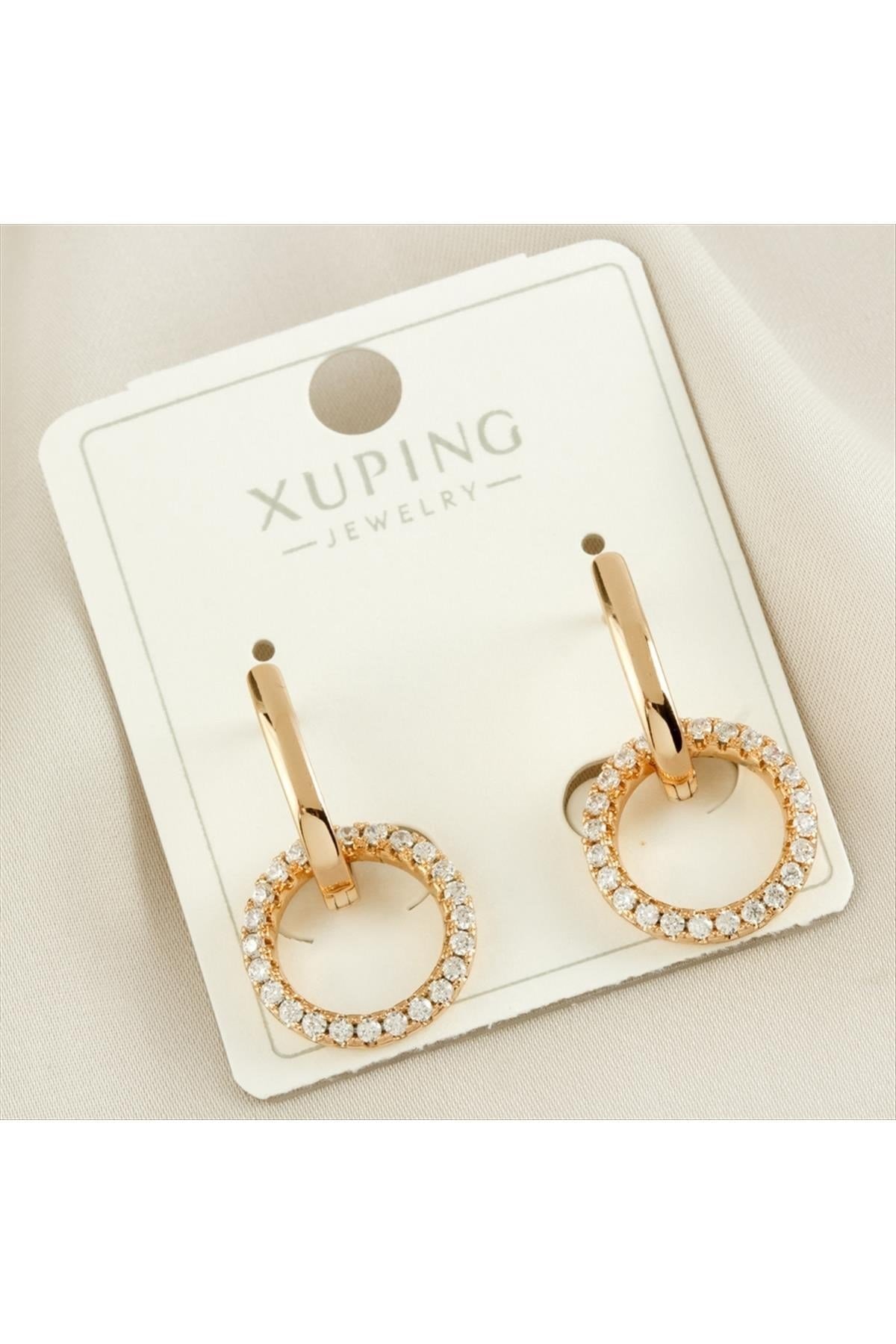 Xuping ;ç İçe Halka Zirkon Taşlı Lüks Küpe