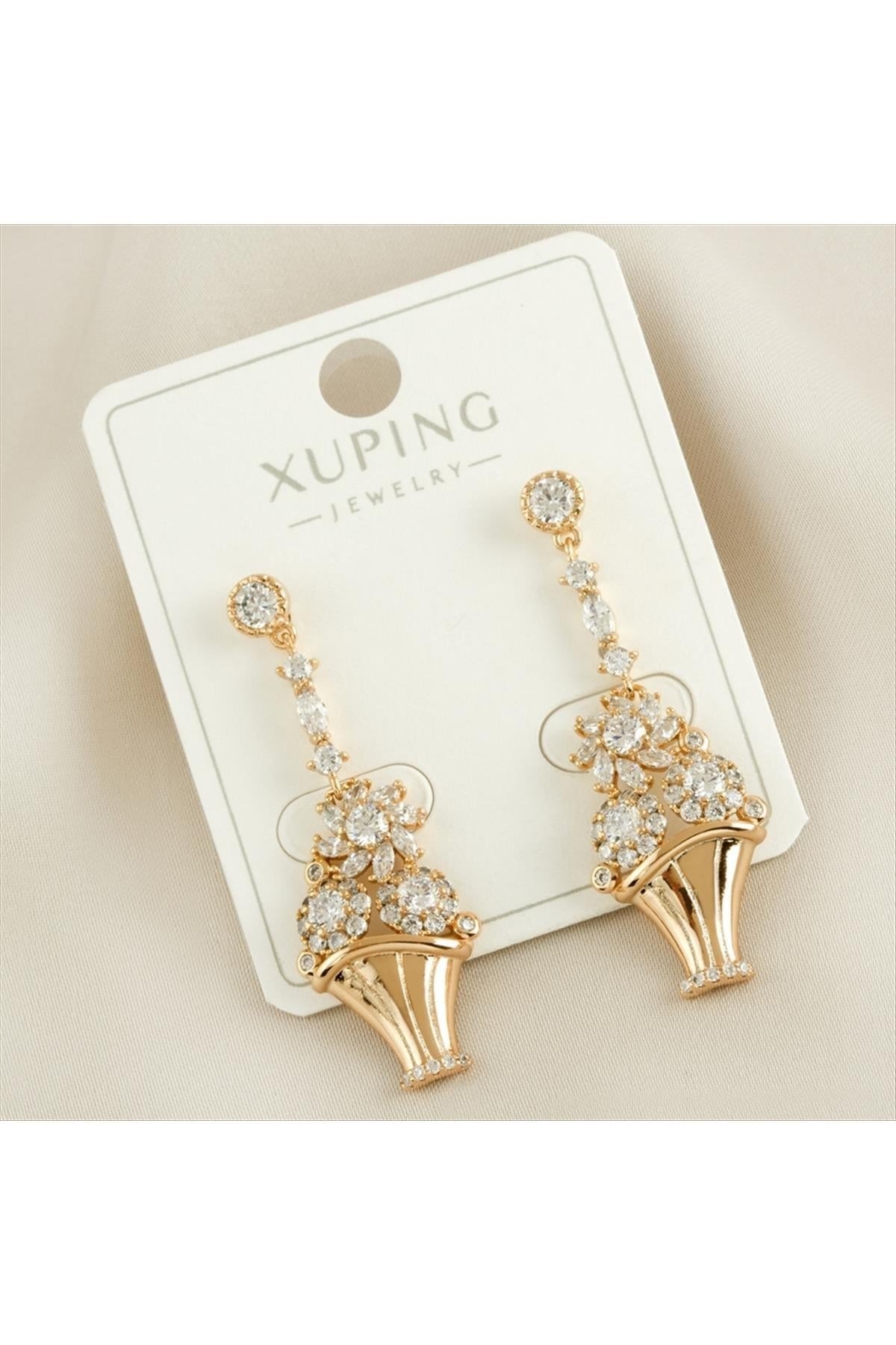 Xuping Çiçek Zirkon Taşlı Lüks Küpe