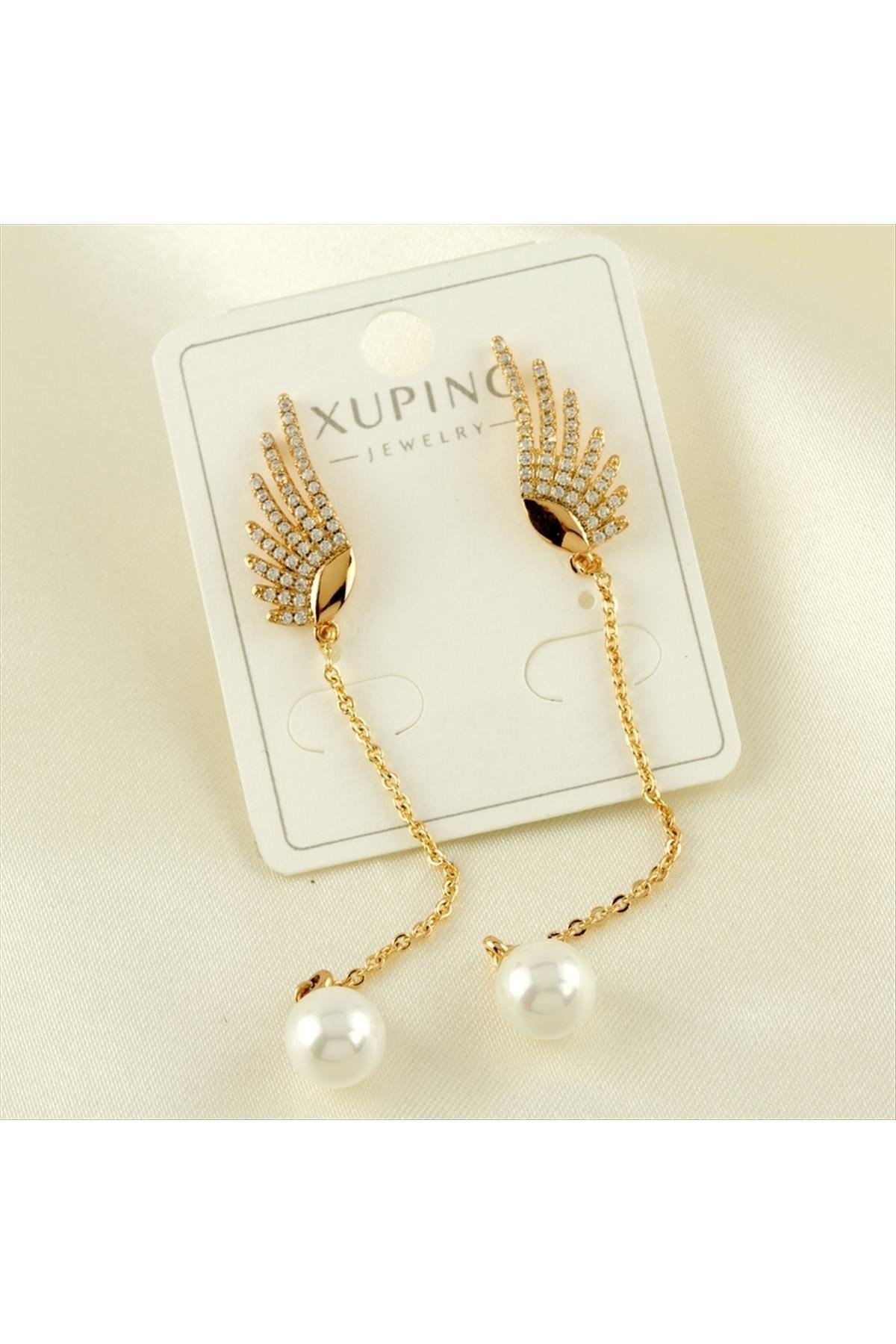 Xuping Kanat İnci Lüks Zirkon Taşlı Küpe