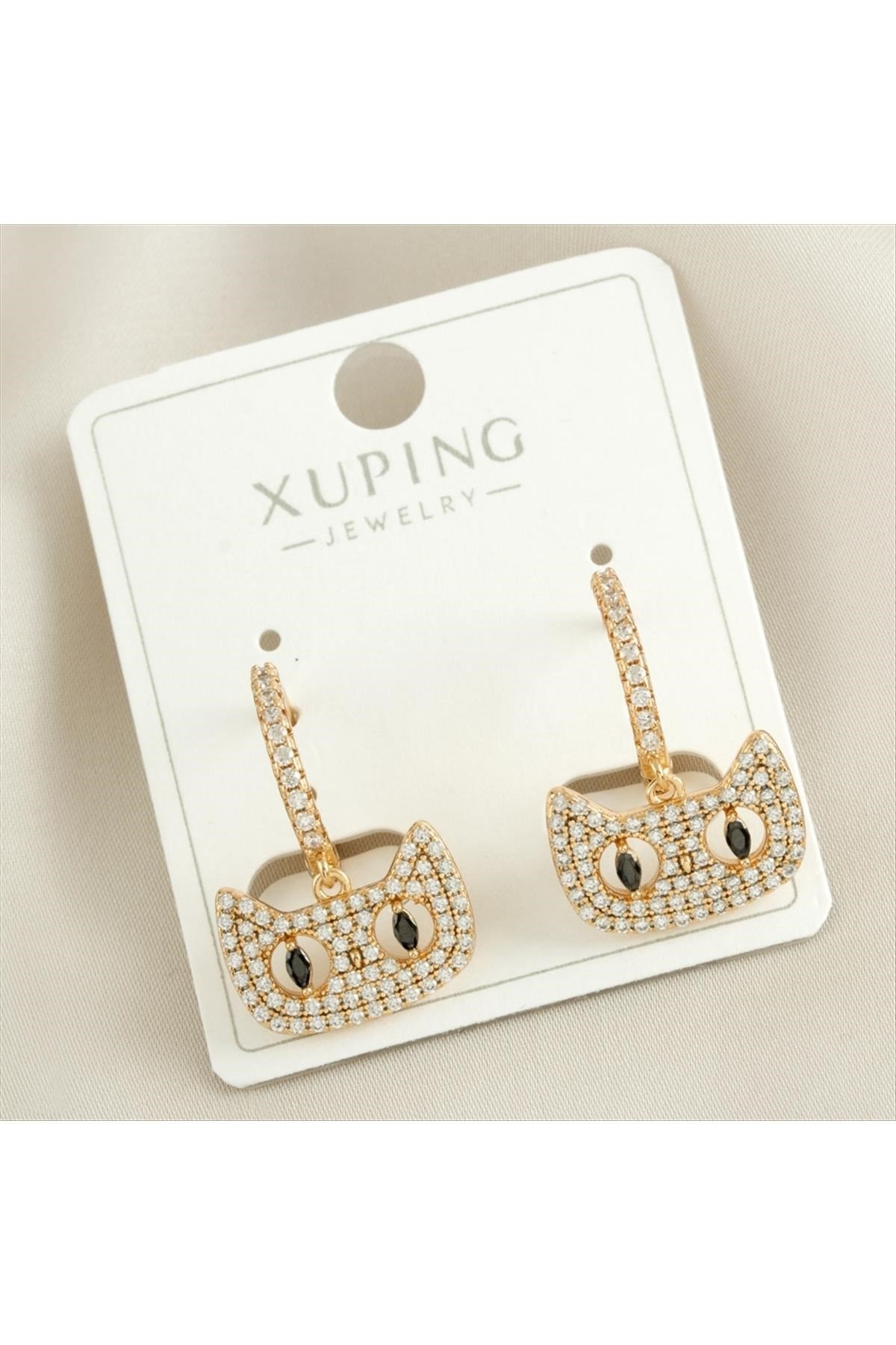 Xuping Kedi Zirkon Taşlı Lüks Küpe