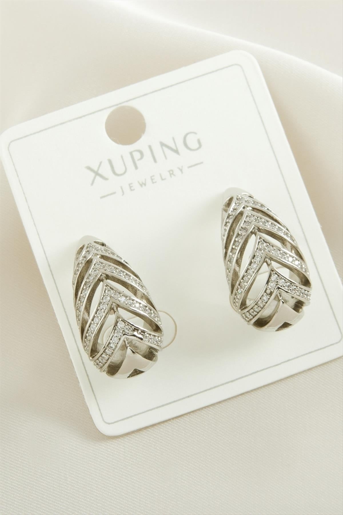 Xuping Oval  Zirkon Taşlı Lüks Çelik Küpe