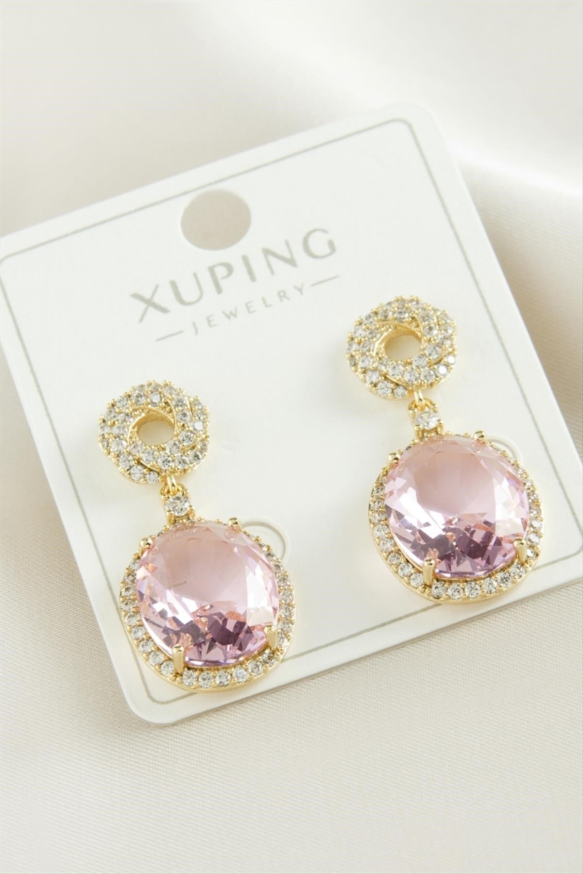 Xuping Oval Zirkon Taşlı Lüks Çelik Küpe
