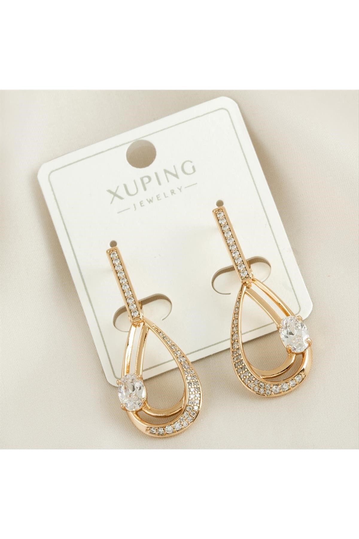 Xuping Oval Zirkon Taşlı Lüks Çelik Küpe