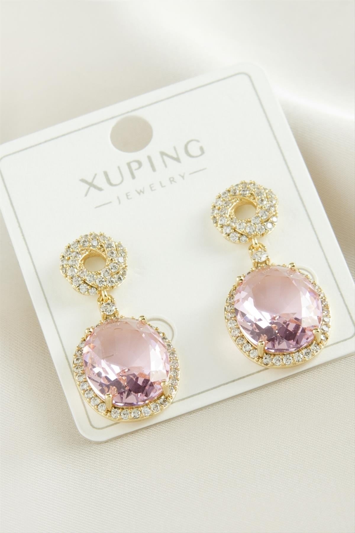 Xuping Oval Zirkon Taşlı Lüks Çelik Küpe