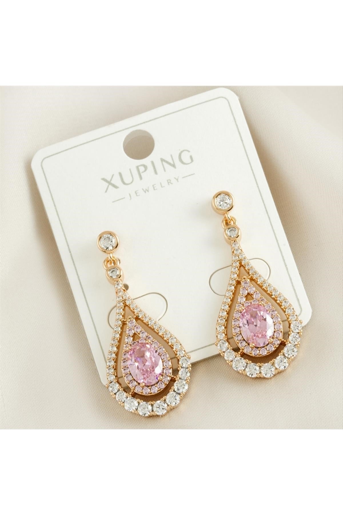 Xuping Oval Zirkon Taşlı Lüks Çelik Küpe