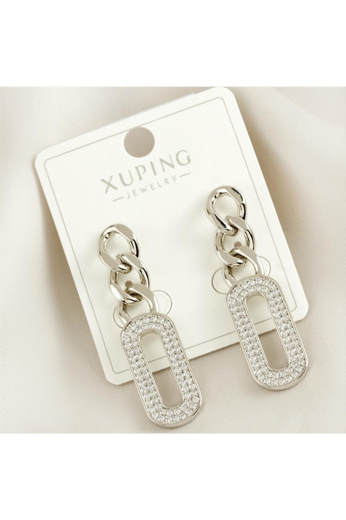 Xuping Oval Zirkon Taşlı Lüks Çelik Küpe