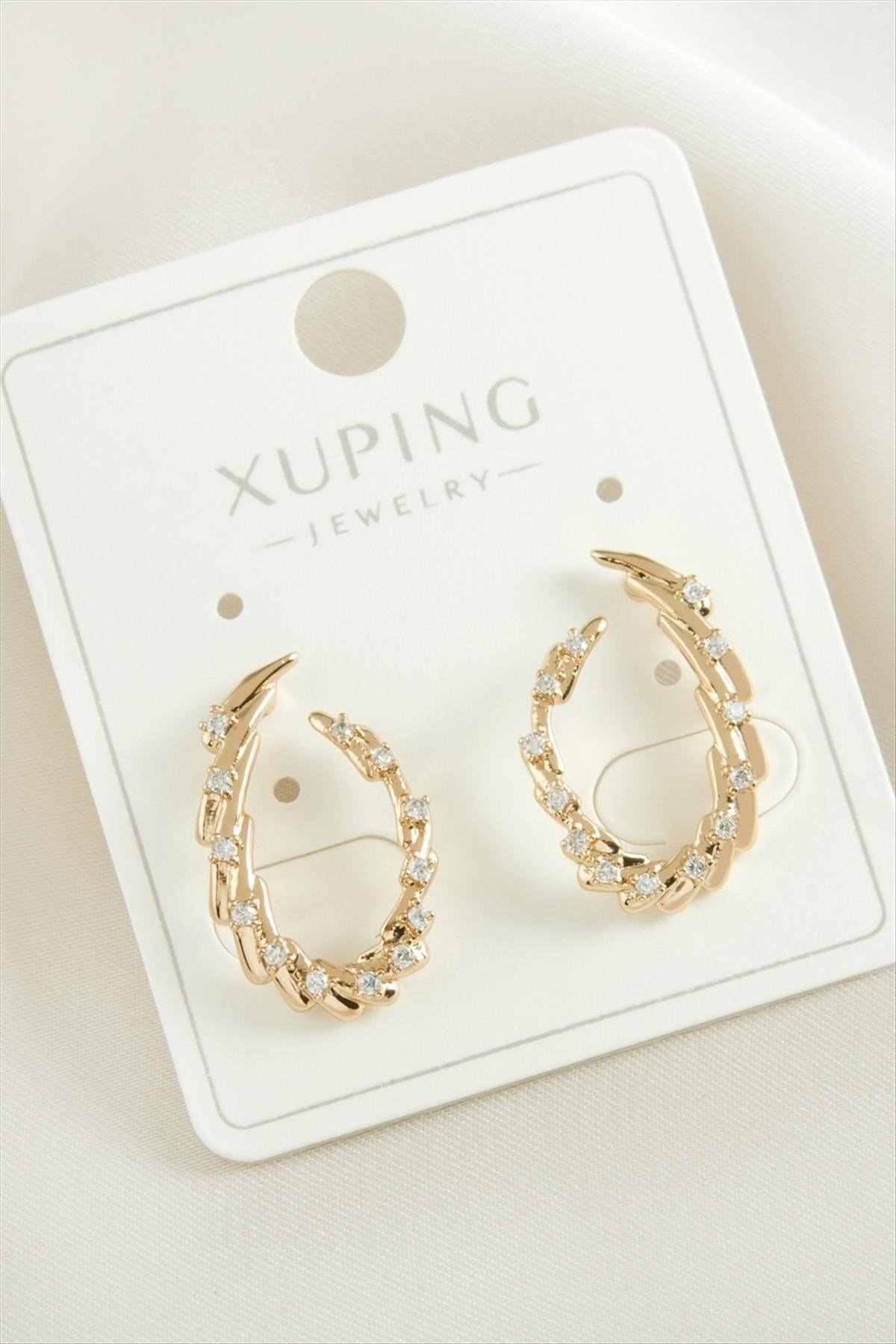 Xuping Oval Zirkon Taşlı Lüks Çelik Küpe