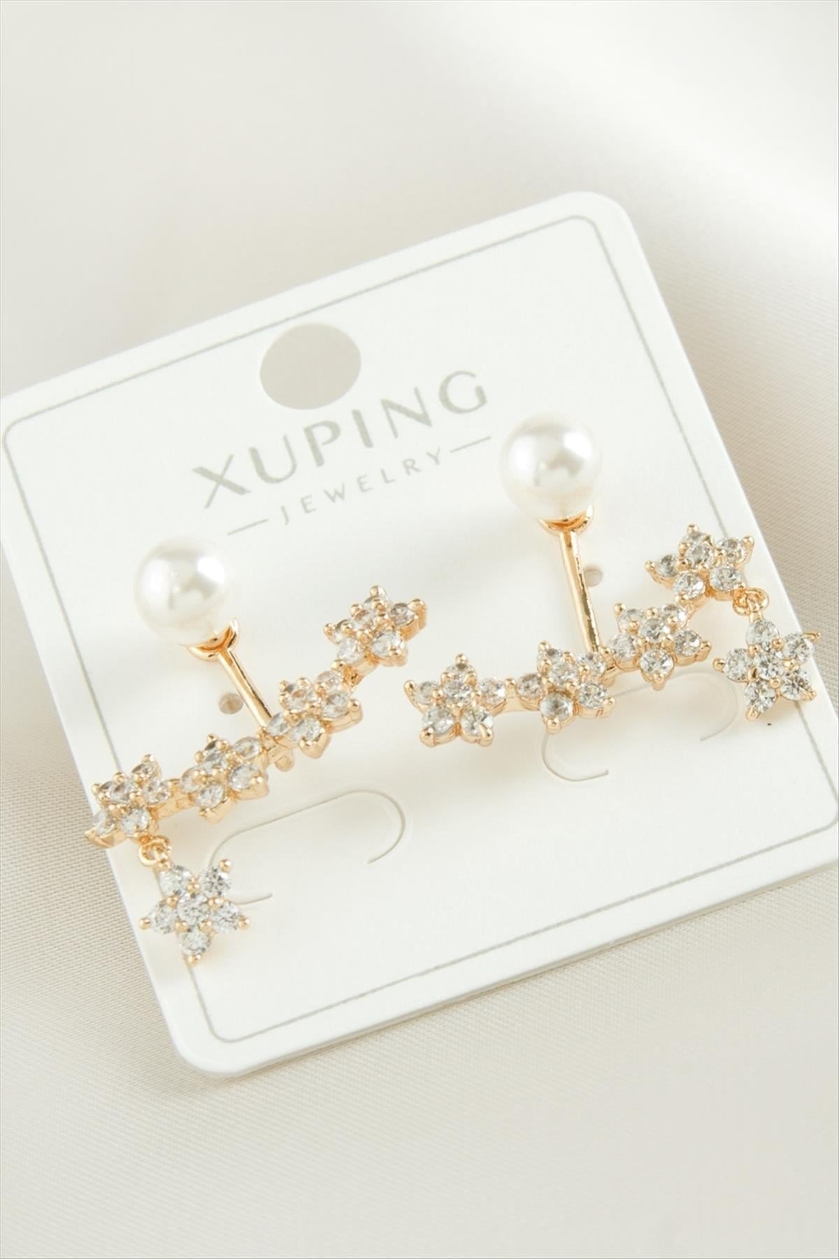 Xuping Papatya İnci Zirkon Taşlı Lüks Çelik Küpe