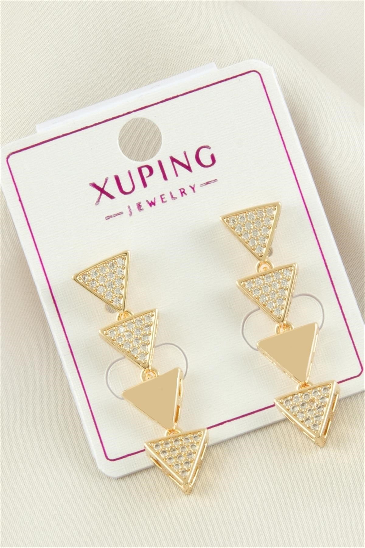 Xuping Üçgen Zirkon Taşlı Lüks Çelik Küpe