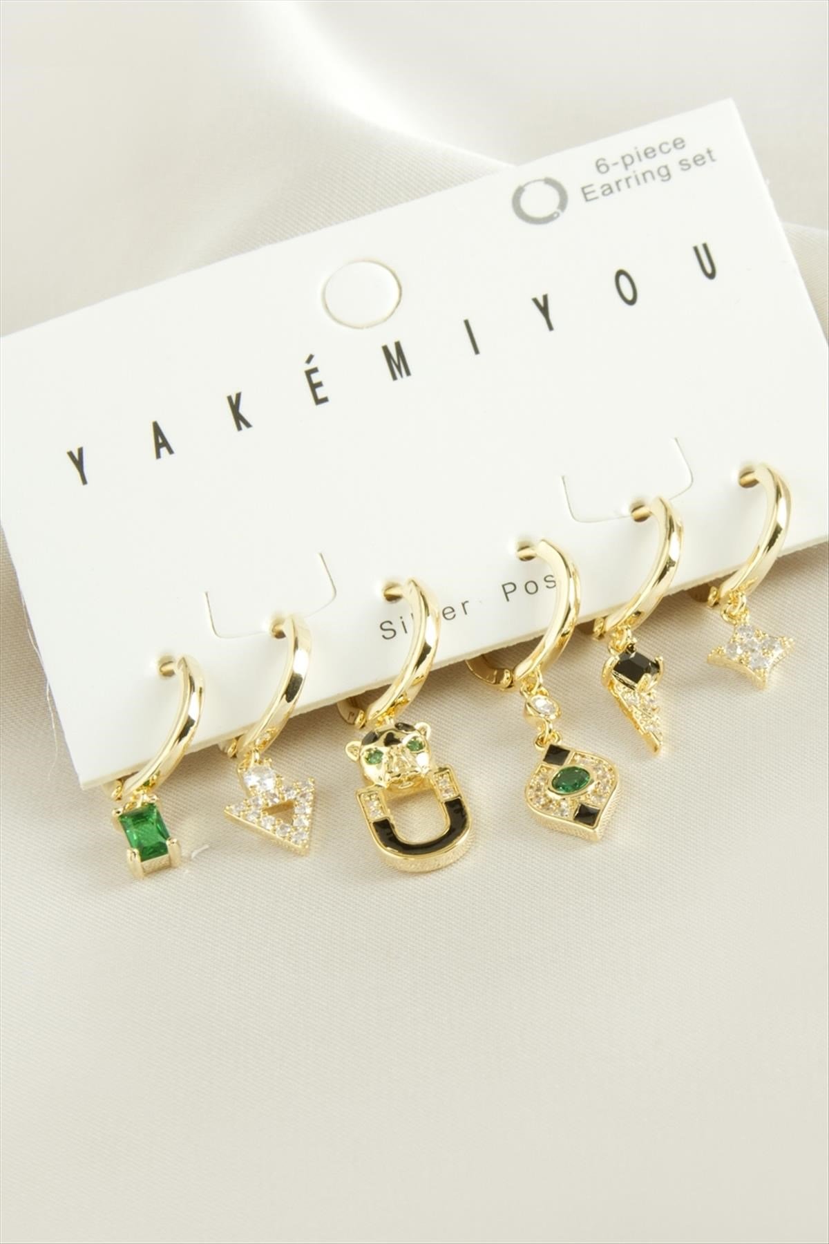Yakemiyou 6 Adet Çengel Zirkon Taşlı Lüks Çelik Küpe