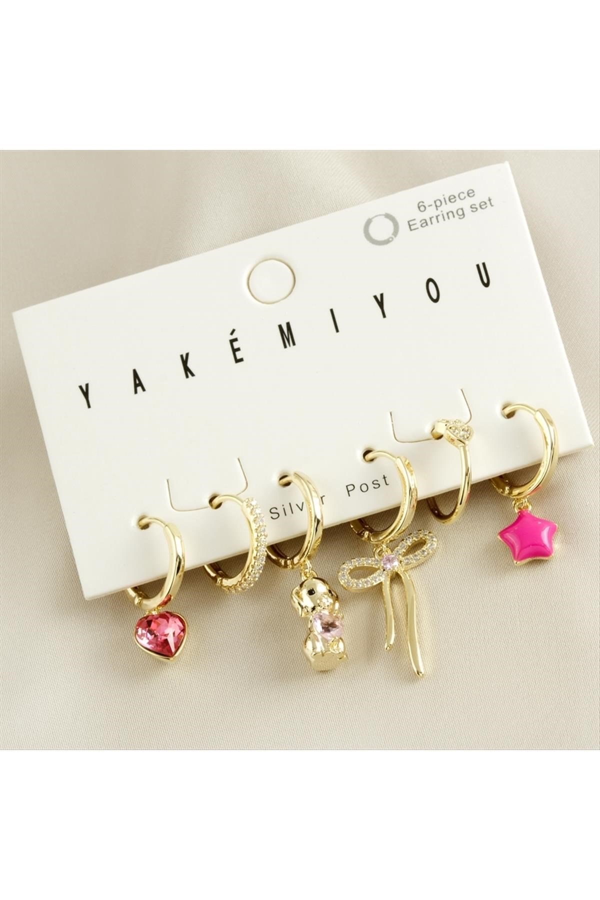 Yakemiyou 6 Adet Fiyong Zirkon Taşlı Lüks Çelik Küpe