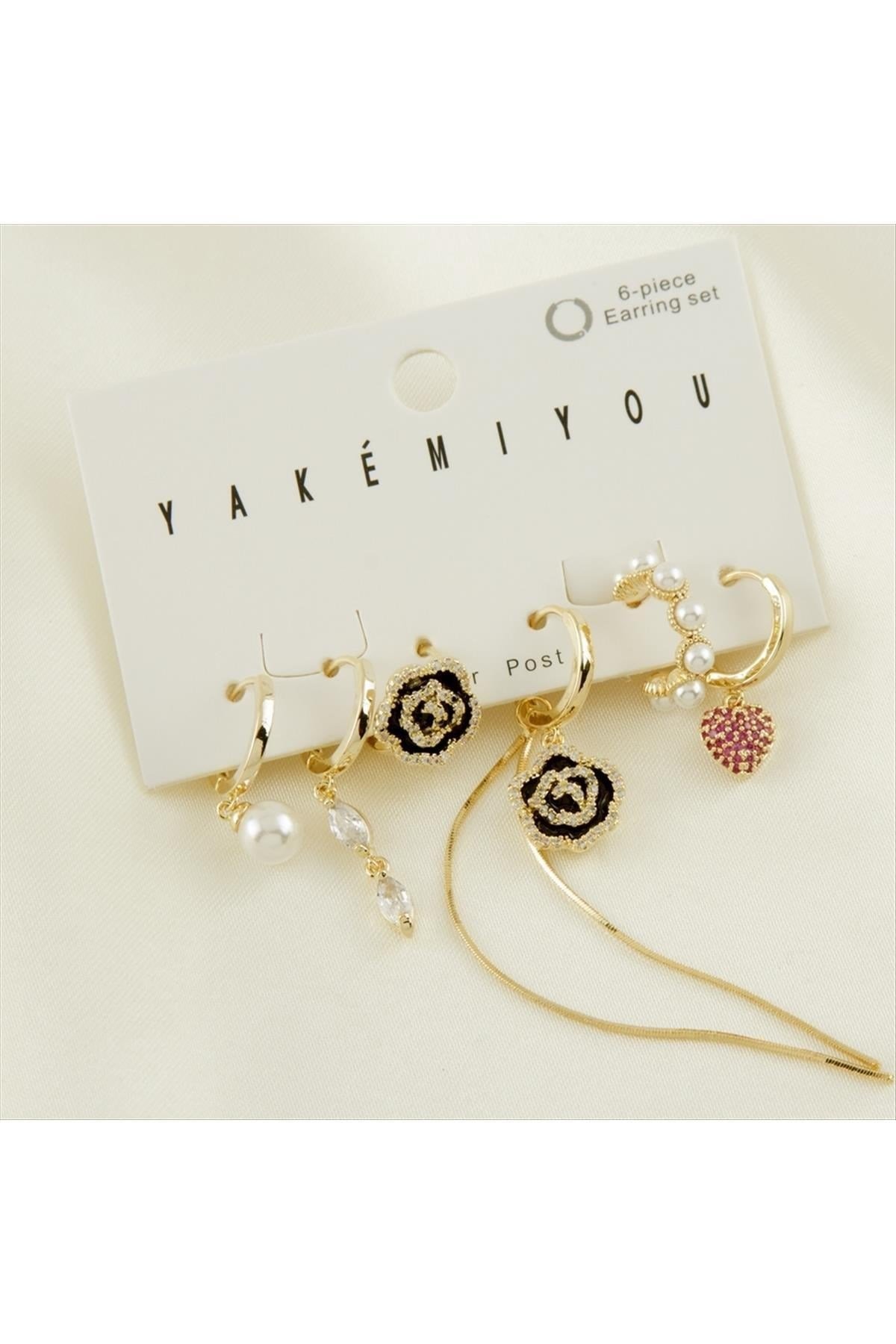 Yakemiyou 6 Adet Gül Zirkon Taşlı Lüks Çelik Küpe