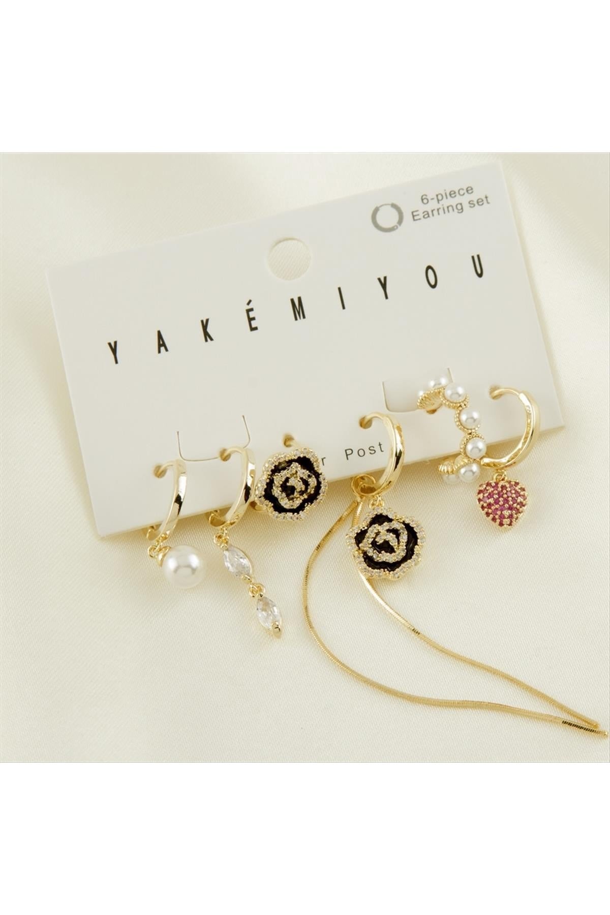 Yakemiyou 6 Adet Gül Zirkon Taşlı Lüks Çelik Küpe