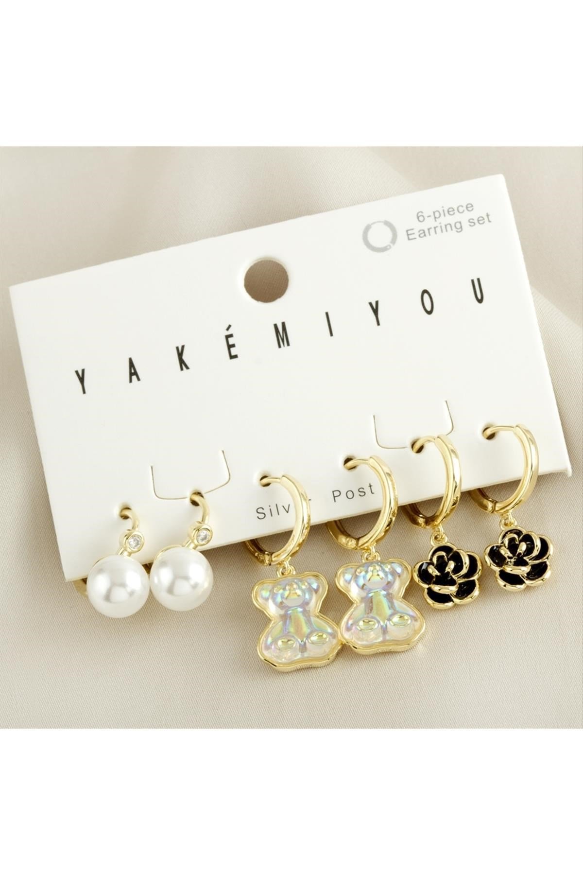 Yakemiyou 6 Adet Gül Zirkon Taşlı Lüks Çelik Küpe