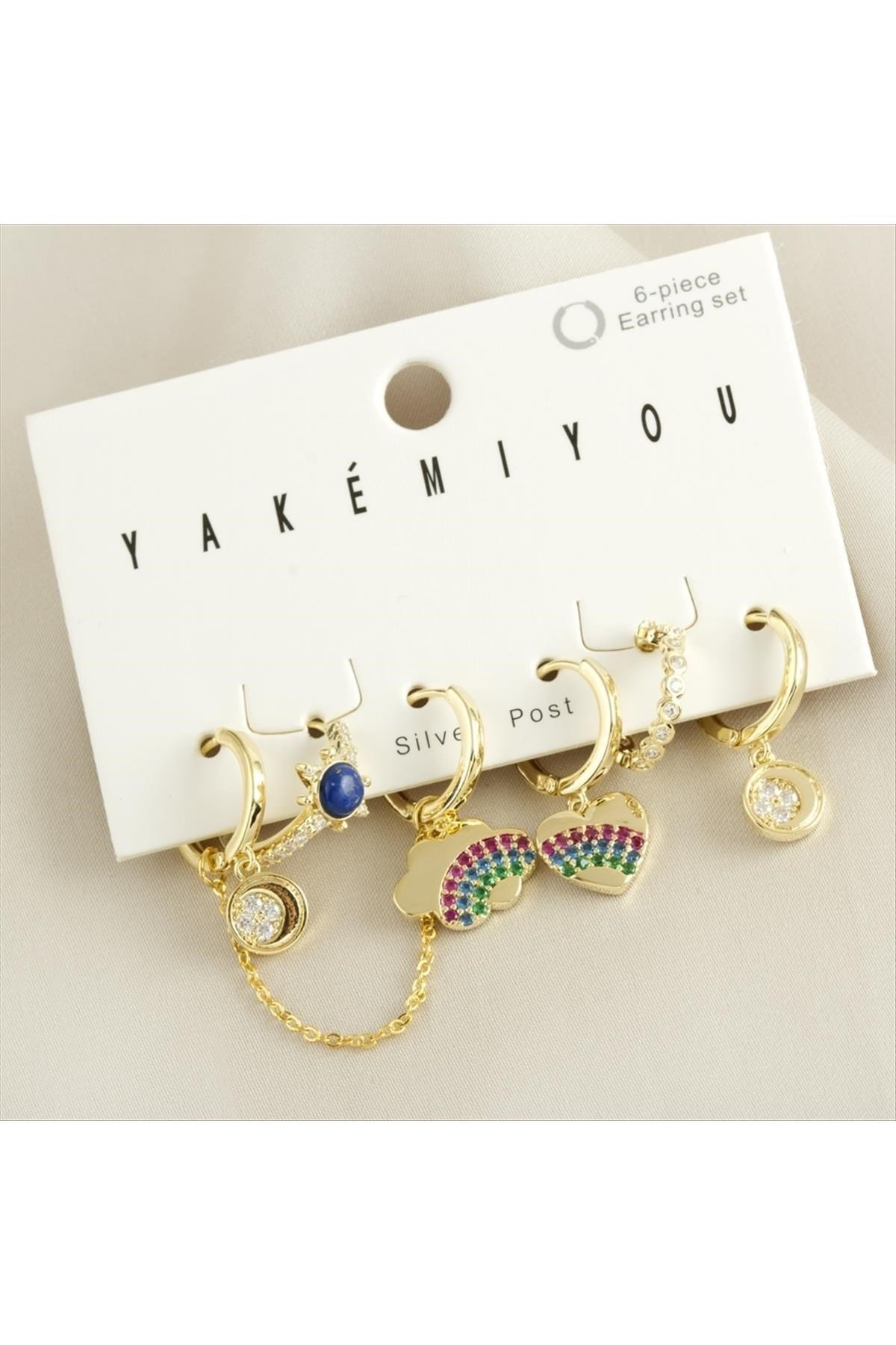 Yakemiyou 6 Adet Kalp Zirkon Taşlı Lüks Çelik Küpe