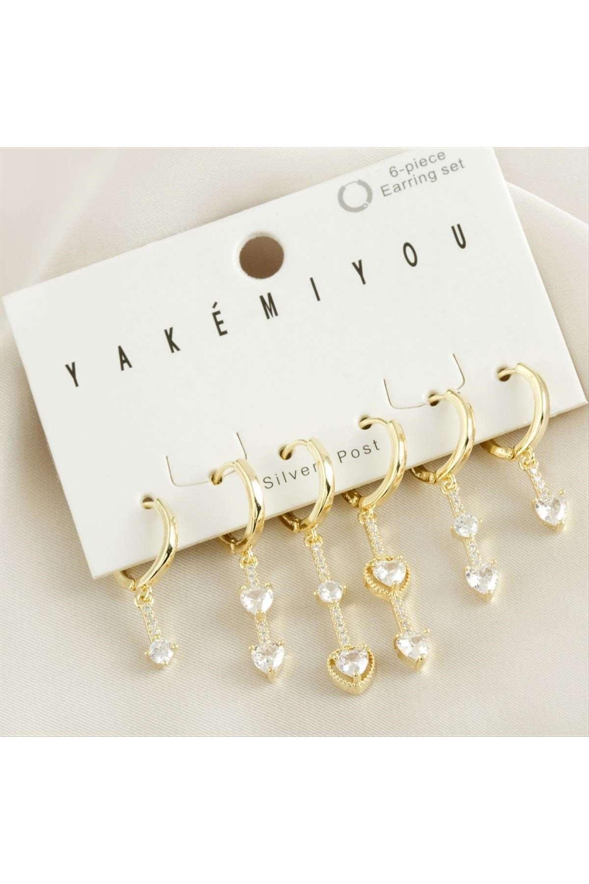 Yakemiyou 6 Adet Kalp Zirkon Taşlı Lüks Çelik Küpe