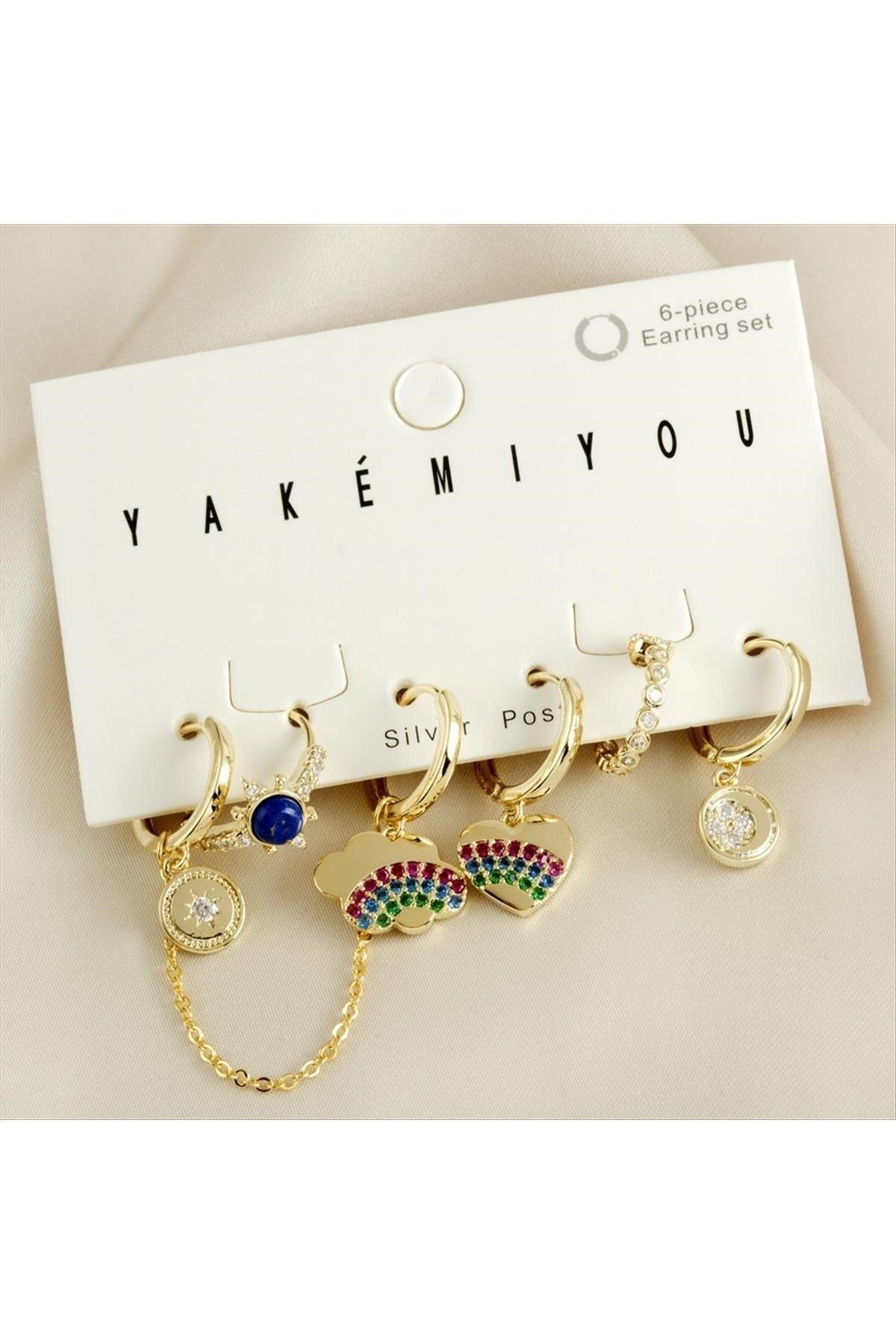 Yakemiyou 6 Adet Kalp Zirkon Taşlı Lüks Çelik Küpe