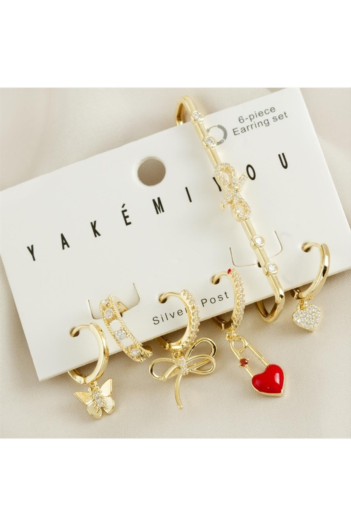 Yakemiyou 6 Adet Yuvarlak Zirkon Taşlı Lüks Çelik Küpe