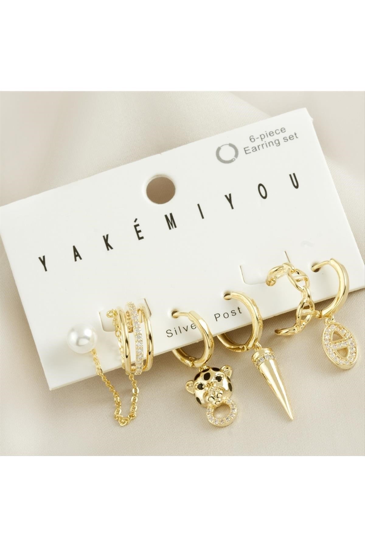 Yakemiyou 6 Adet Yuvarlak Zirkon Taşlı Lüks Çelik Küpe