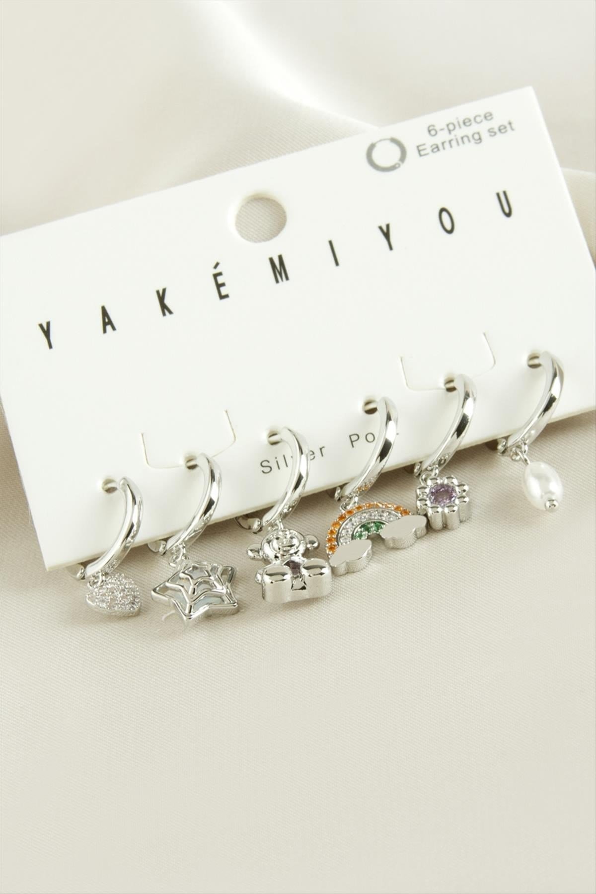 Yakemiyou 6 Adet Zirkon Taşlı Lüks Çelik Küpe