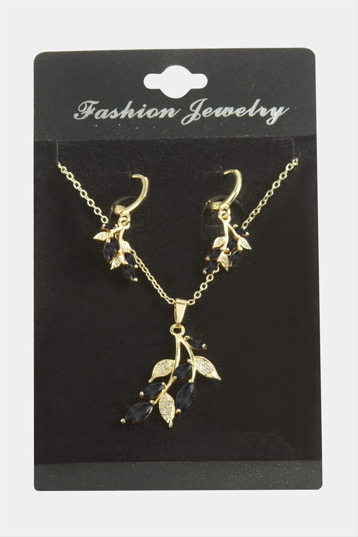 Yaprak Zirkon Taşlı Set Kolye