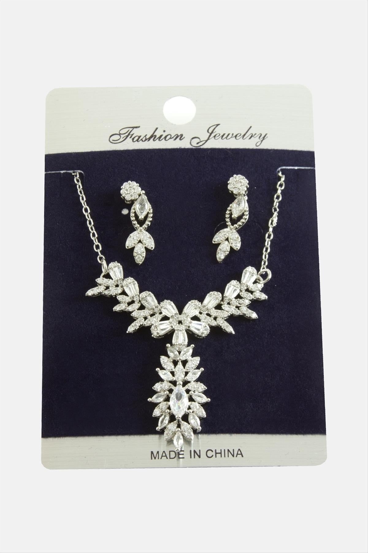 Yaprak Zirkon Taşlı Set Kolye
