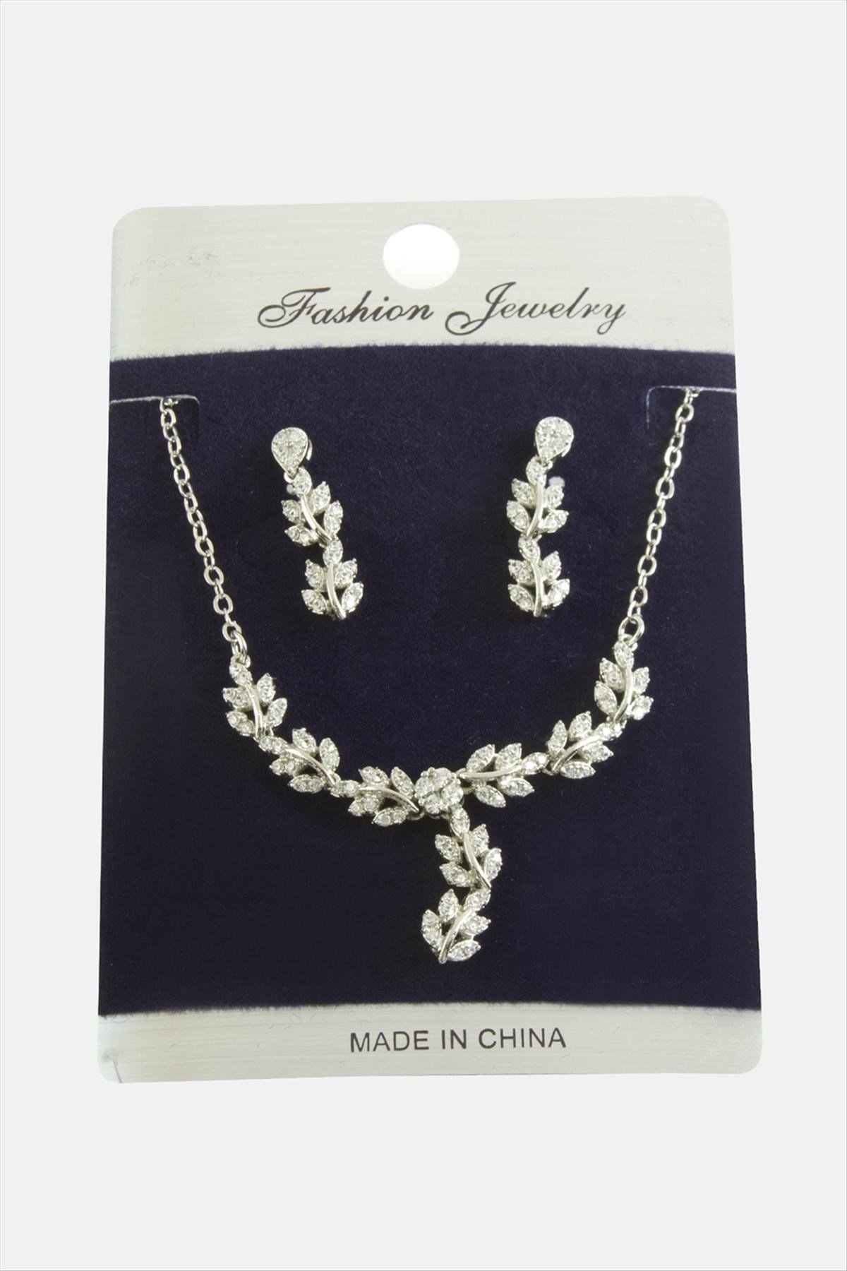 Yaprak Zirkon Taşlı Set Kolye