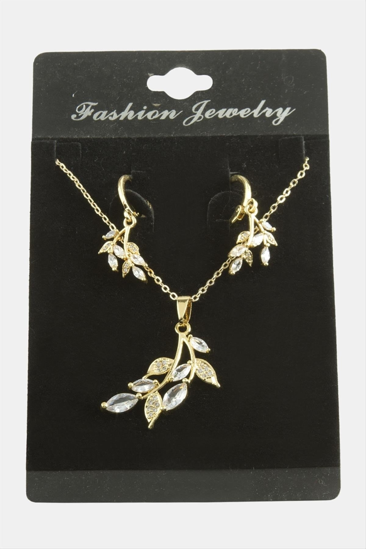 Yaprak Zirkon Taşlı Set Kolye