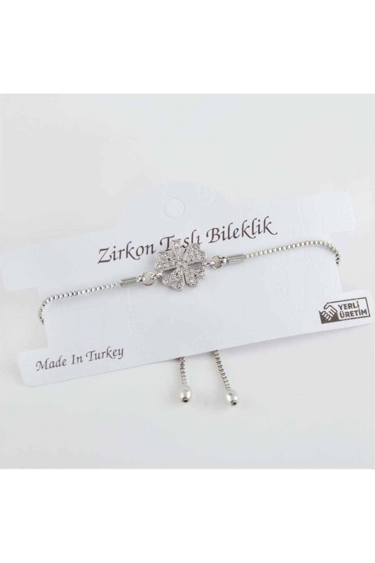 Yonca Figürlü Zirkon Taşlı Asansörlü Bileklik