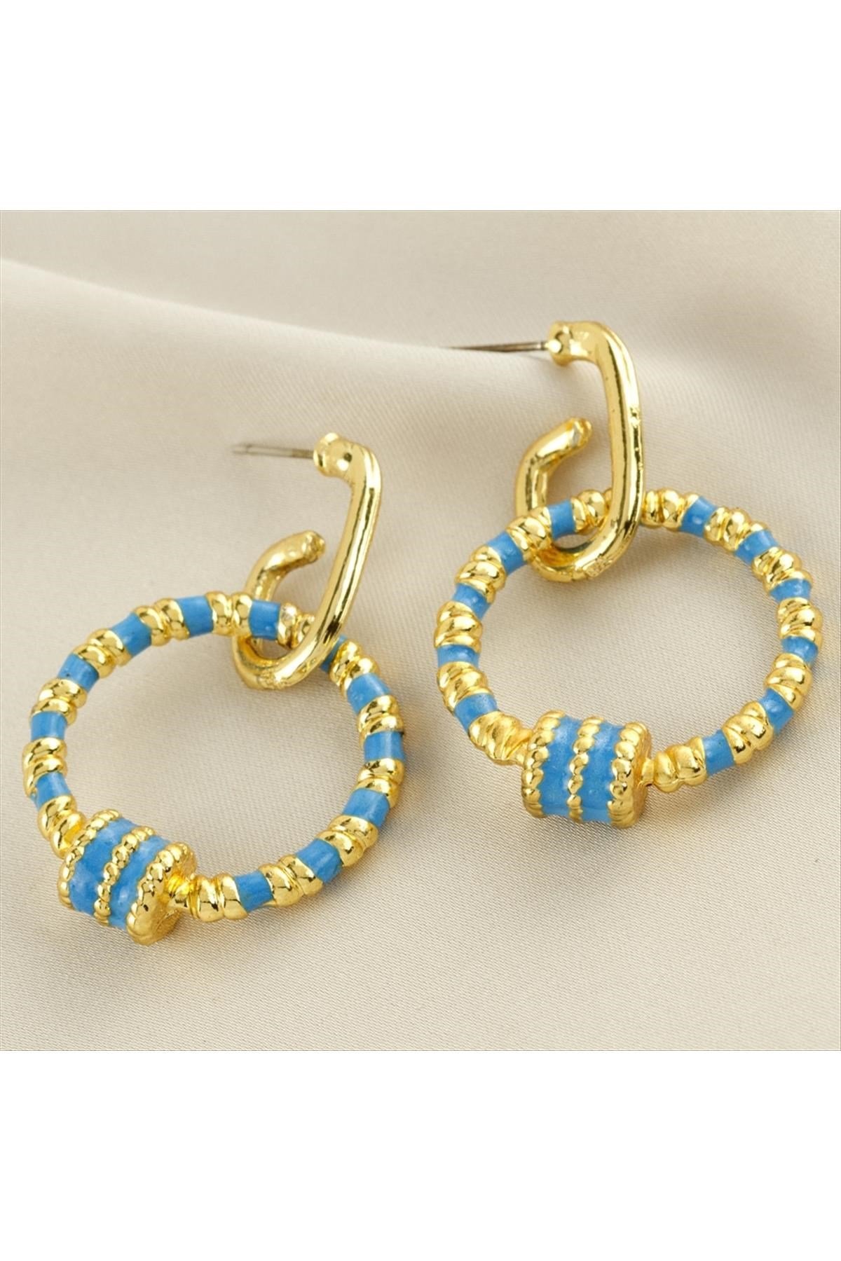 Yuvarlak Mineli Küpe 4 cm