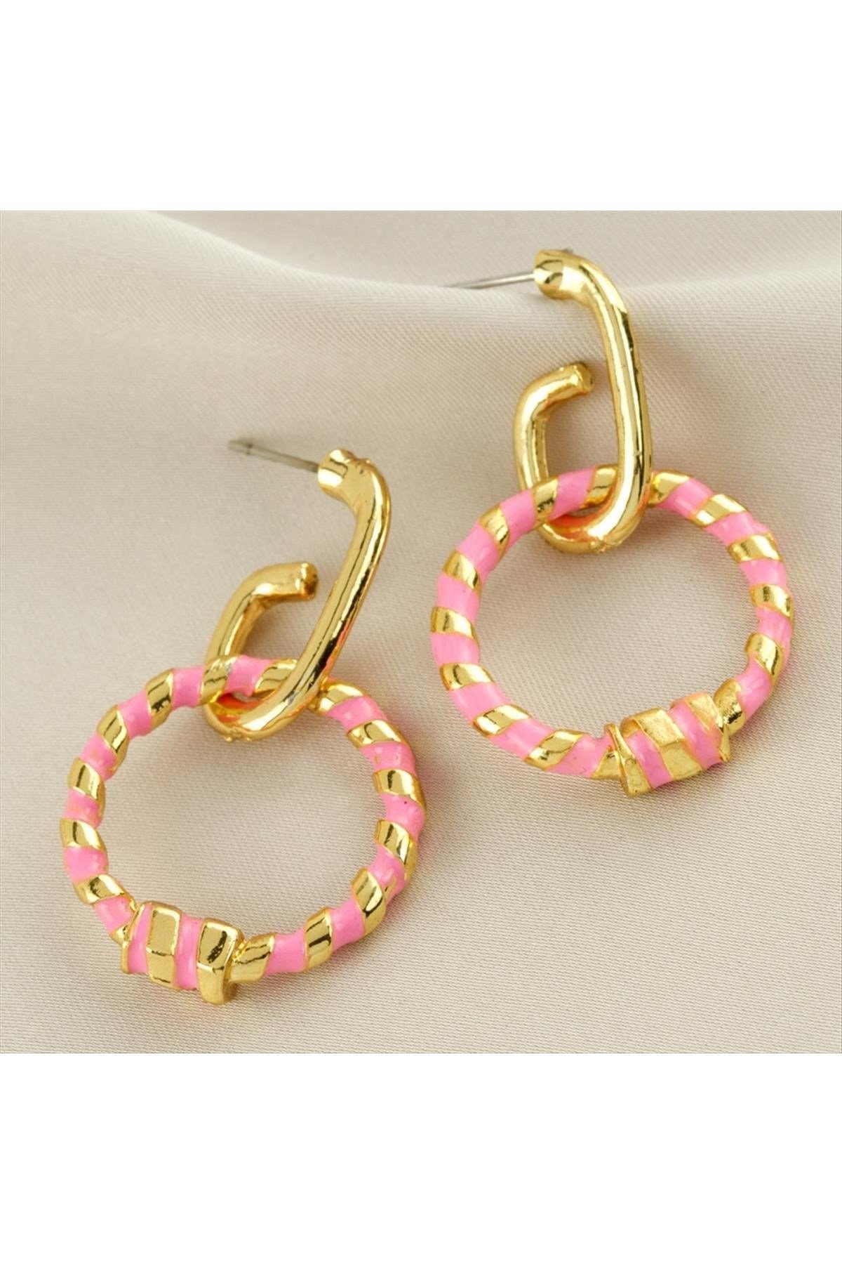 Yuvarlak Mineli Küpe 4 cm