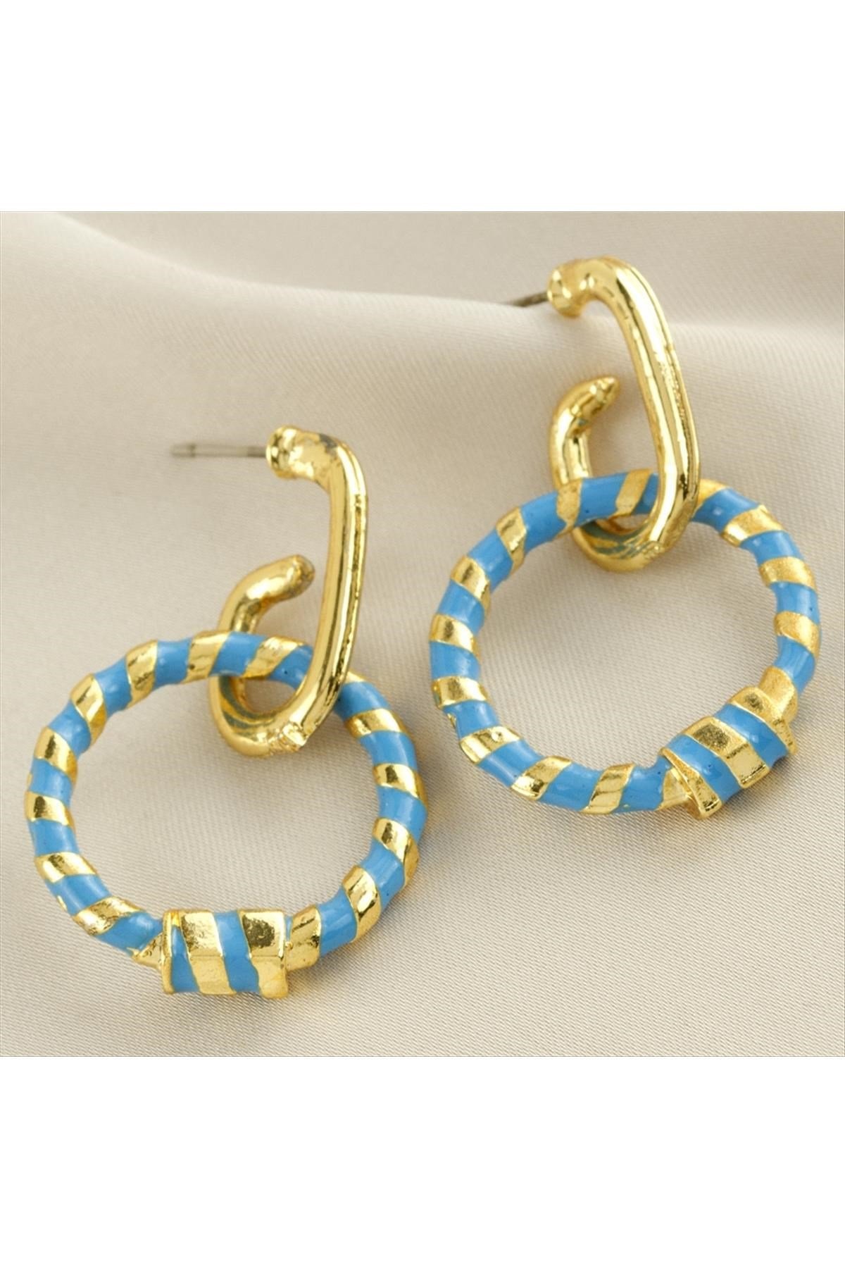 Yuvarlak Mineli Küpe 4 cm