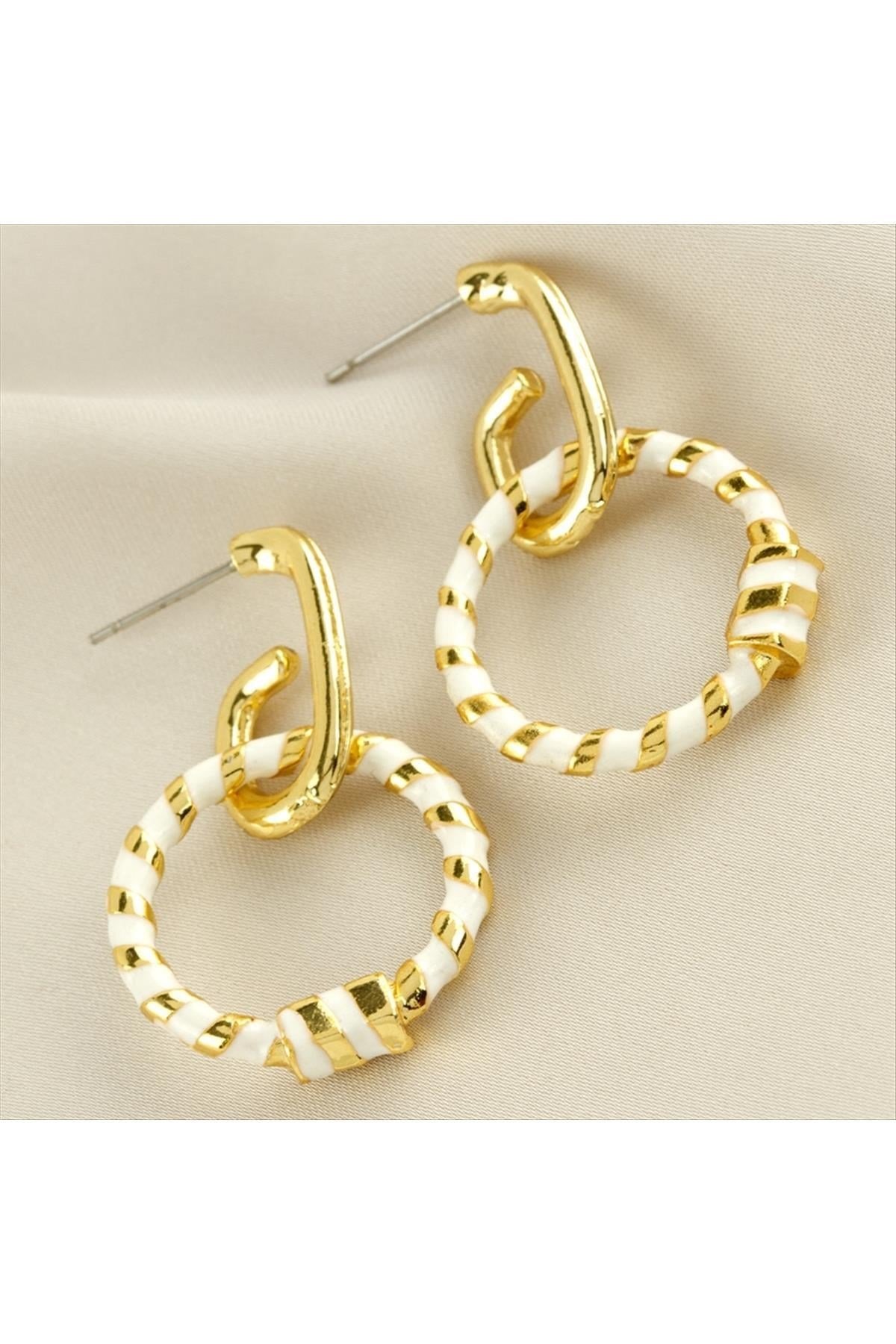 Yuvarlak Mineli Küpe 4 cm