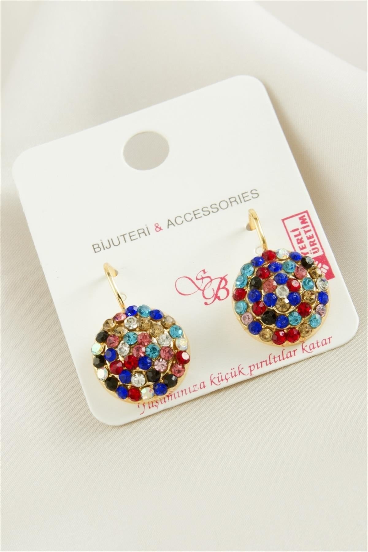 Yuvarlak Taşlı Klipsi Küpe