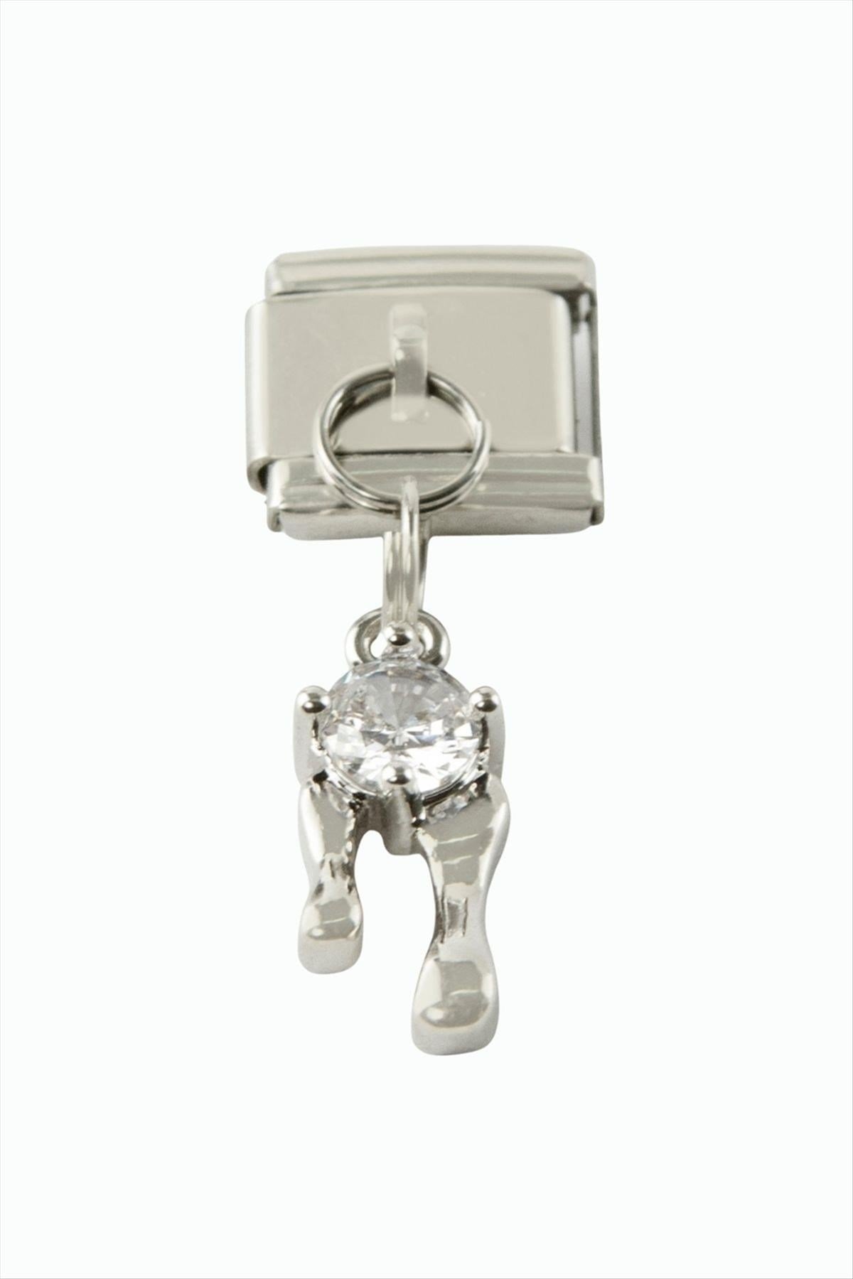 Zirkon Taşlı Sallatılı Çelik Charm