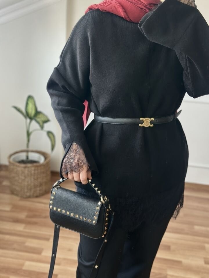 Dantelli Triko Kazak | Siyah