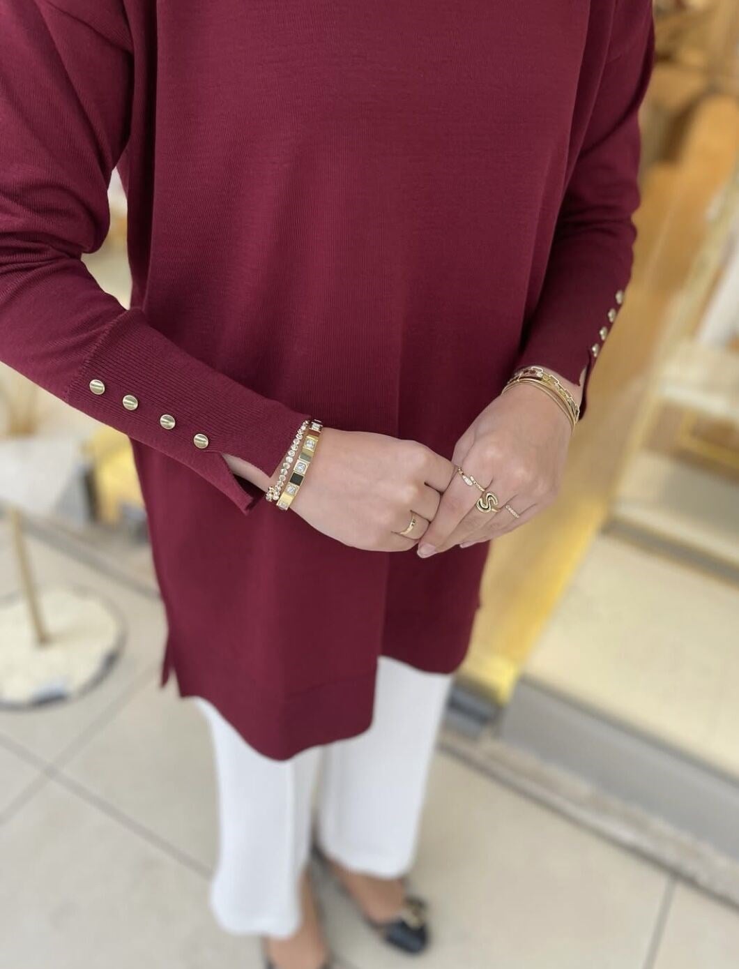 Droplu Merserize Tunik | Bordo