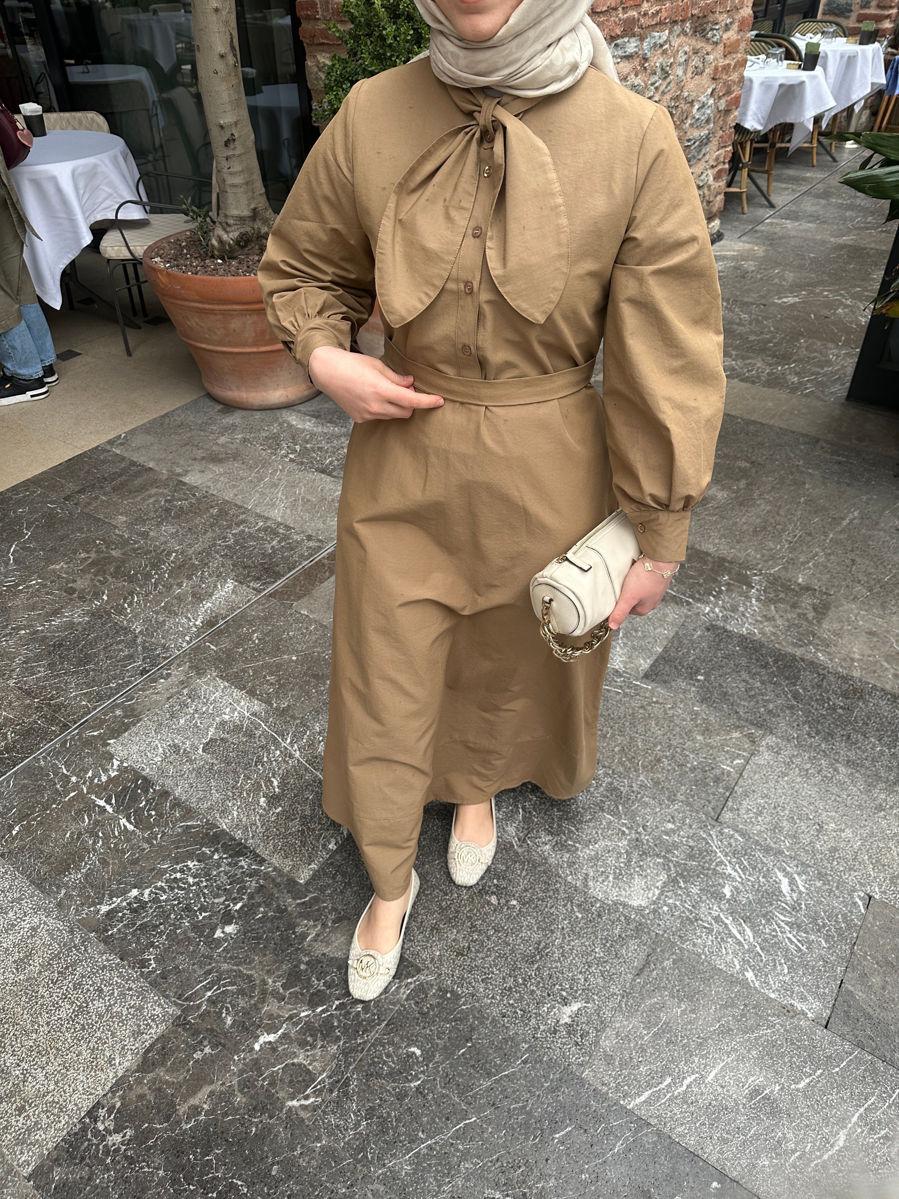 Fiyonklu Elbise | Camel