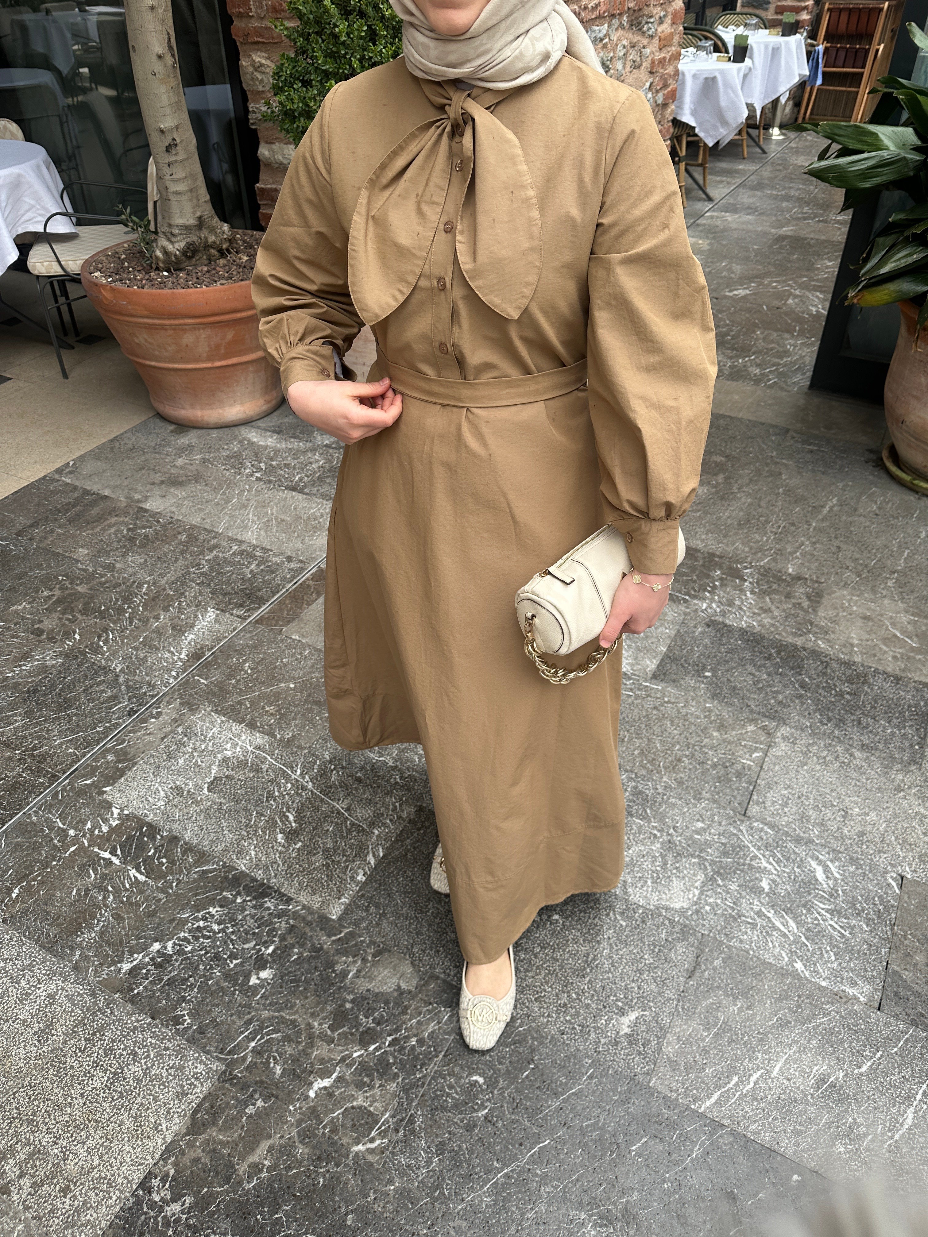 Fiyonklu Elbise | Camel