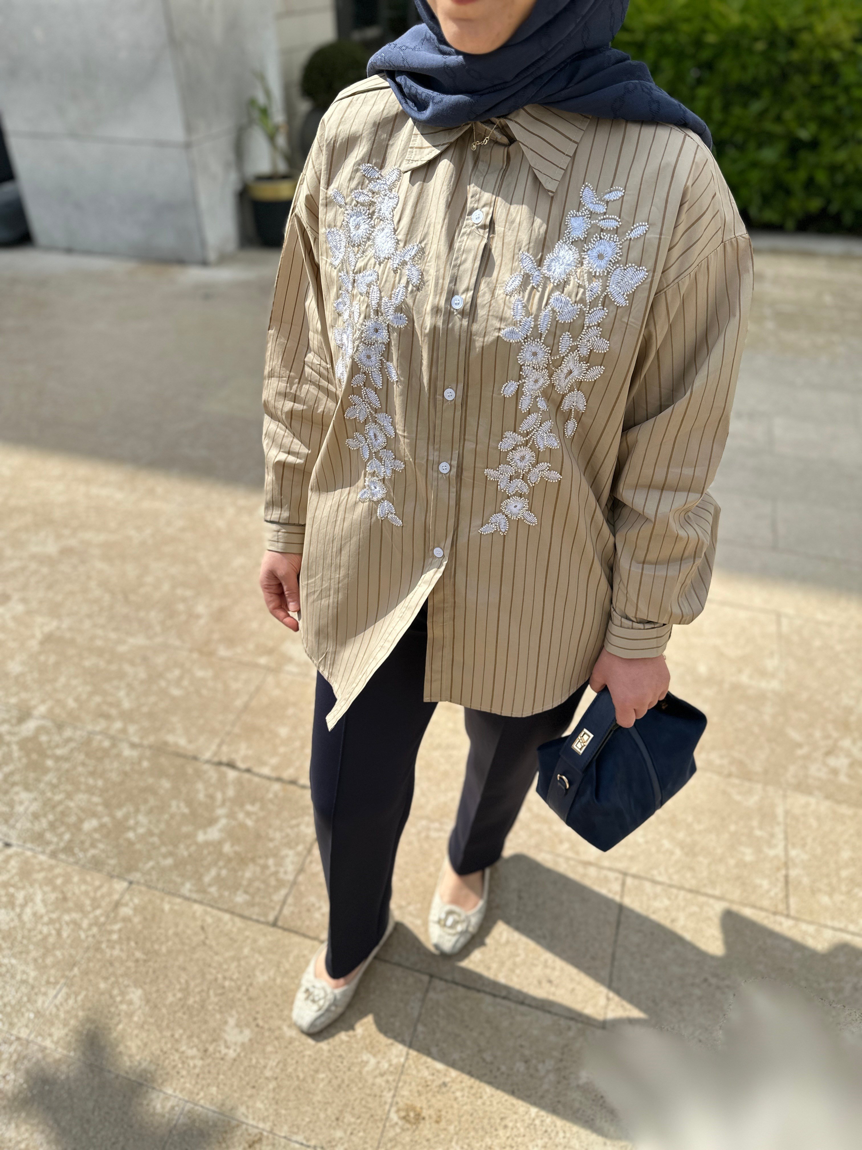 İşlemeli Gömlek | Haki