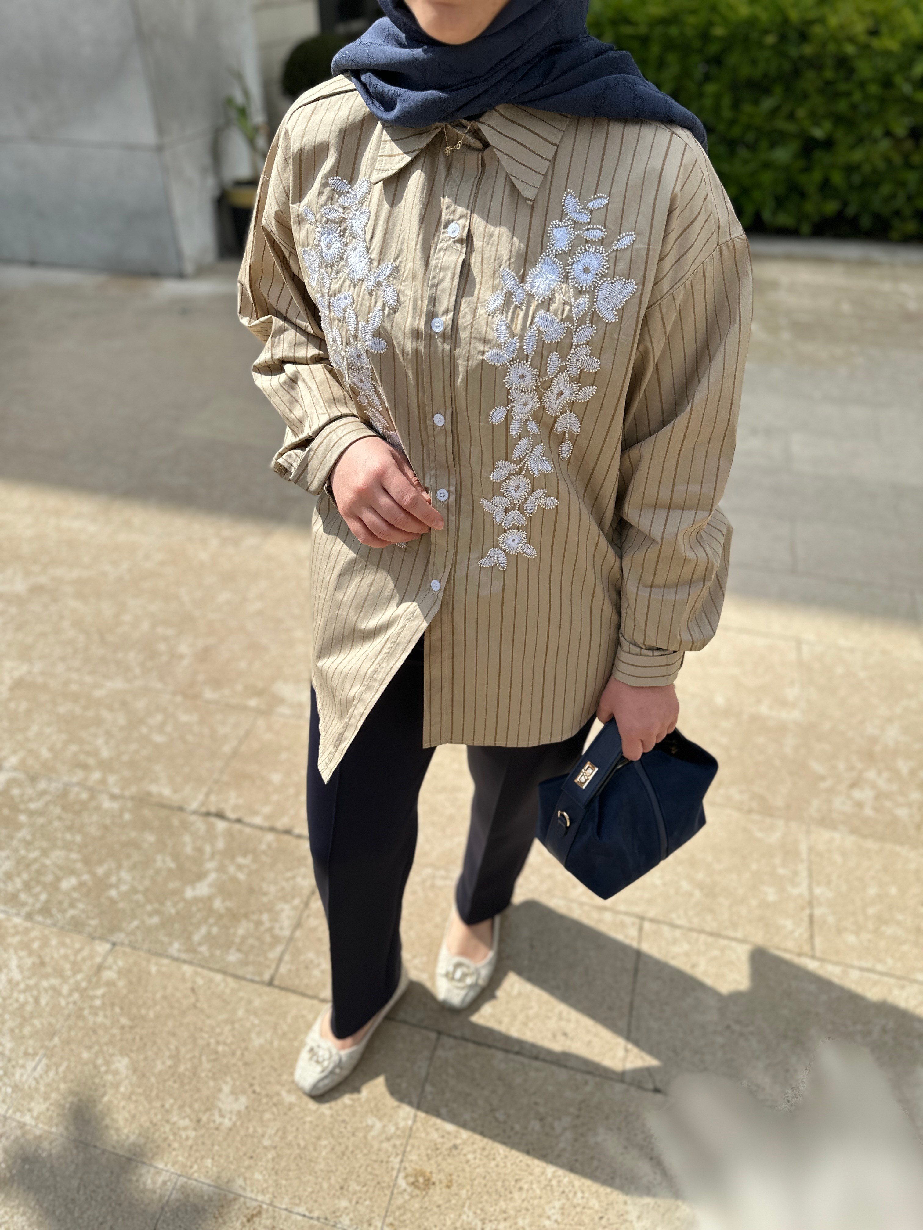 İşlemeli Gömlek | Haki